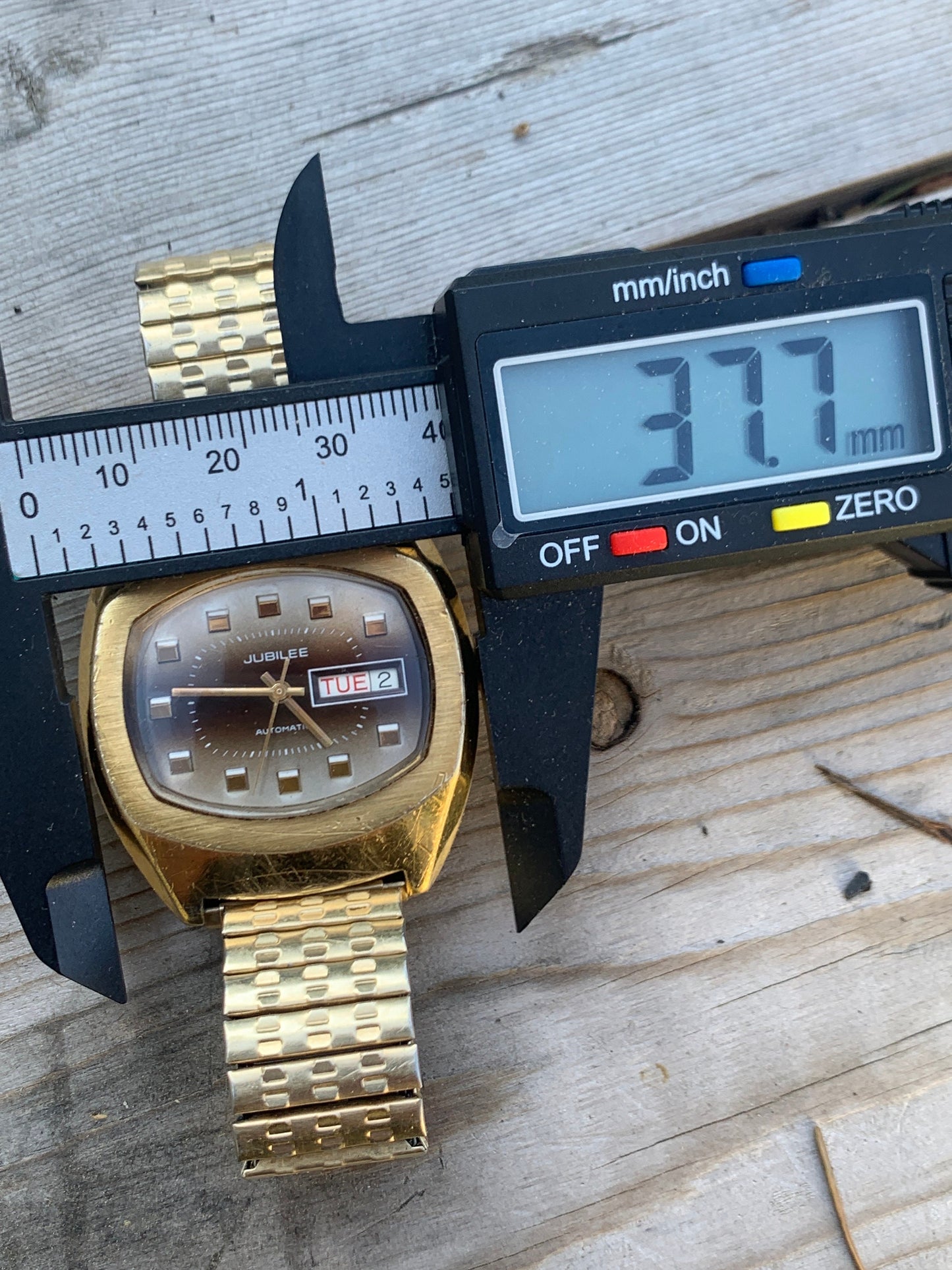 1970s Jublilee Automatic TV Style Watch with Day/Date. Fifty years of loving wear showing here and there. Great crystal, works, keeps time.