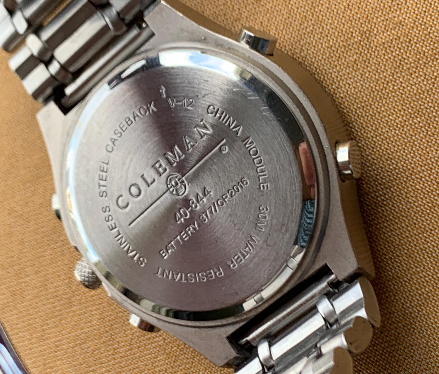 Let's Go Camping! Coleman Watch - Ani Digi, Retro, Heavy, 40mm, Thick, Red Sweep, Radiant Silver Dial, Works Well, Tested. New Battery.