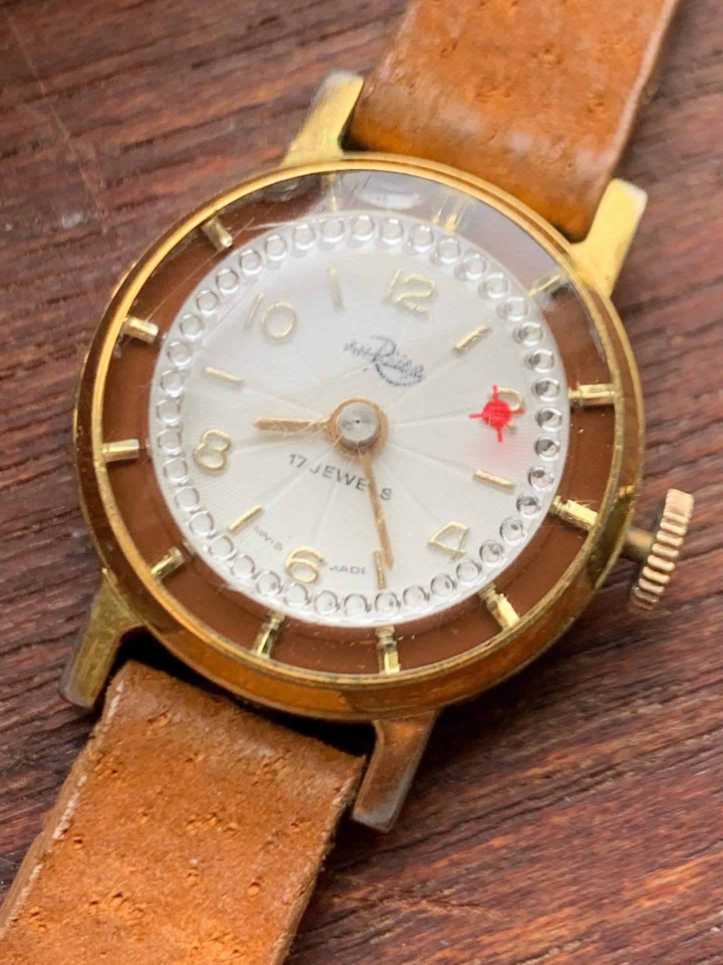 Vintage AH Ruse Ladies Novelty Cocktail Watch - 17 Jewels Swiss Movement Manual Winder, Runs Well. Sparkling Jewel Effects. NOS Leather Band