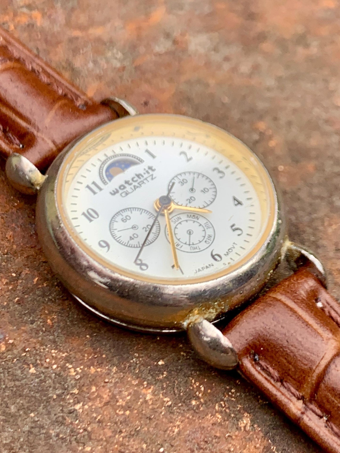 Many Many Moons Moon Phase Women's Quartz Watch - Watch-It Brand by Nelsonic. New battery. True Moon Month. Good but quite worn condition.