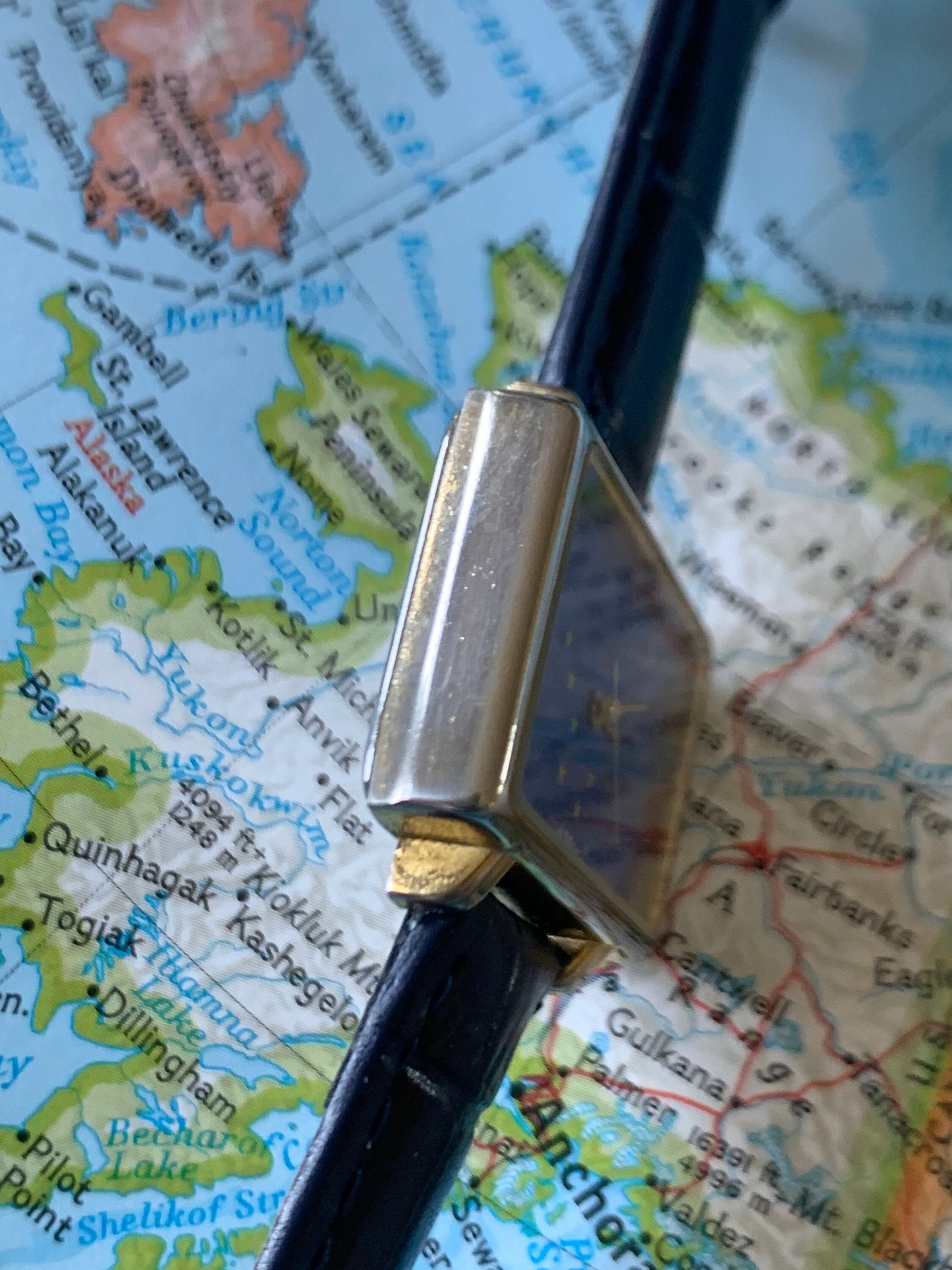 1980s Alaska Flag Watch from Flagtime Watch Co. - Rectangular Blue Dial Quartz watch with Big Dipper and North Star Flag. New Blue Strap.