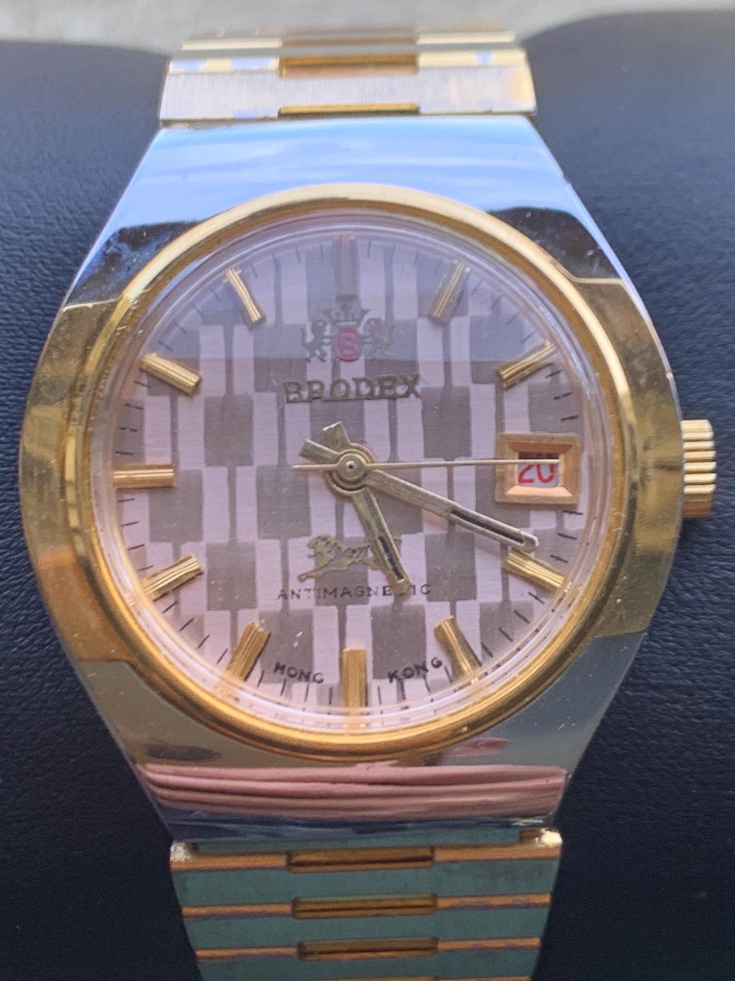 Bro-dex, not Rolex. Winder Watch. Checkerboard Dial, Faceted Glass, Duotone Bezel w/Matching Original Metal Band. Accurate, Clean, Unworn.