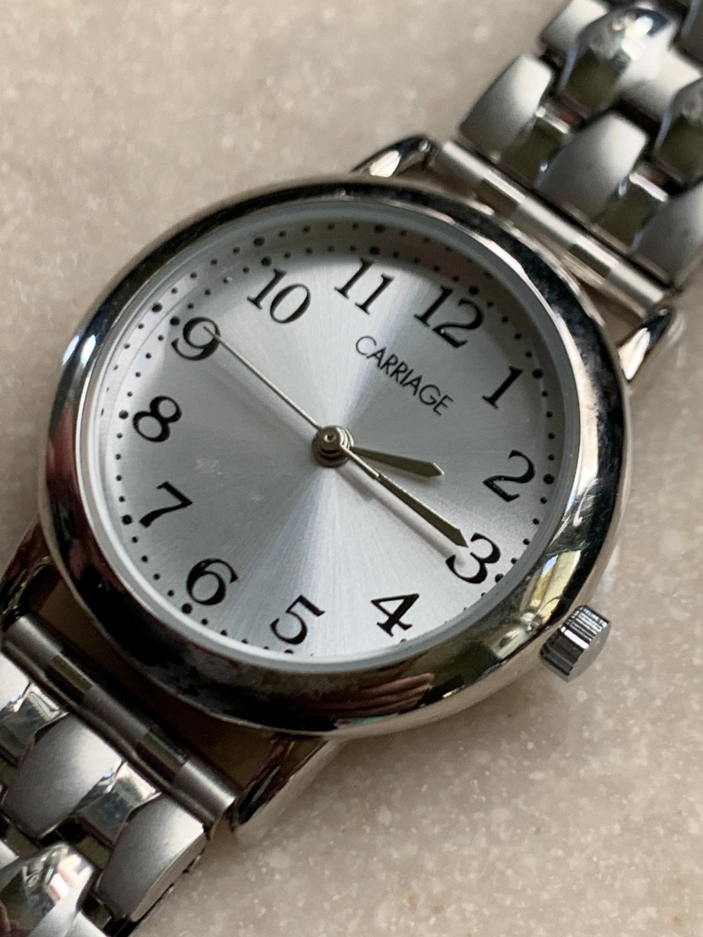 Carriage by Timex Women's Quartz Watch - Silver Tone w/Radiant Dial. Excellent Condition, Original Expanding Band, New Battery. 6" & under