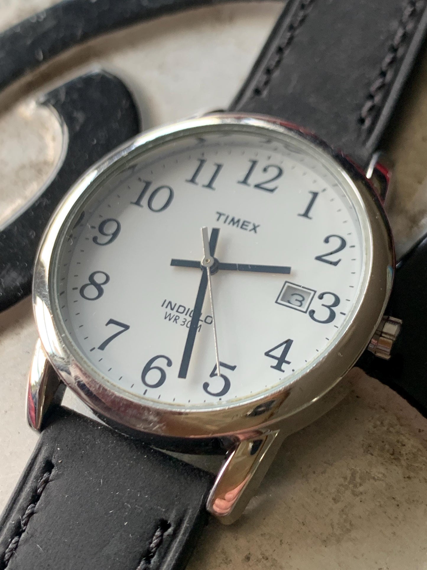 Classic Timex Black & White Quartz Watch. Early 2000s Indiglo with New Battery and New Quick-Release Classic Black Supple Leather Strap.