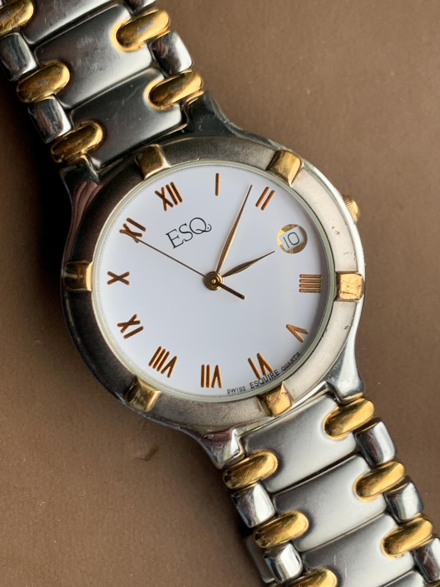 Vintage ESQ by Movado Two-Tone Watch: Roman Numerals, Butterfly Clasp