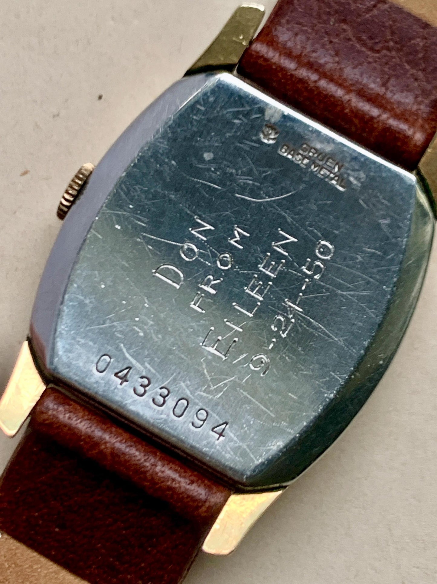 Vintage Gruen Veri-Thin Curvex Tank Watch - 1950 Mechanical Winder in Good Vintage Condition. Sub-Seconds. New Calf Old-School Leather Band.