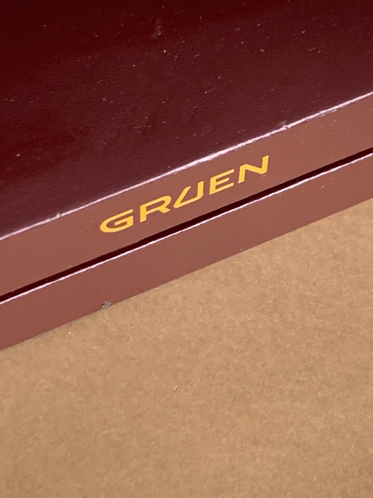 NOS 1990s Gruen Gold Tone Watch with Black Dial & Cufflinks