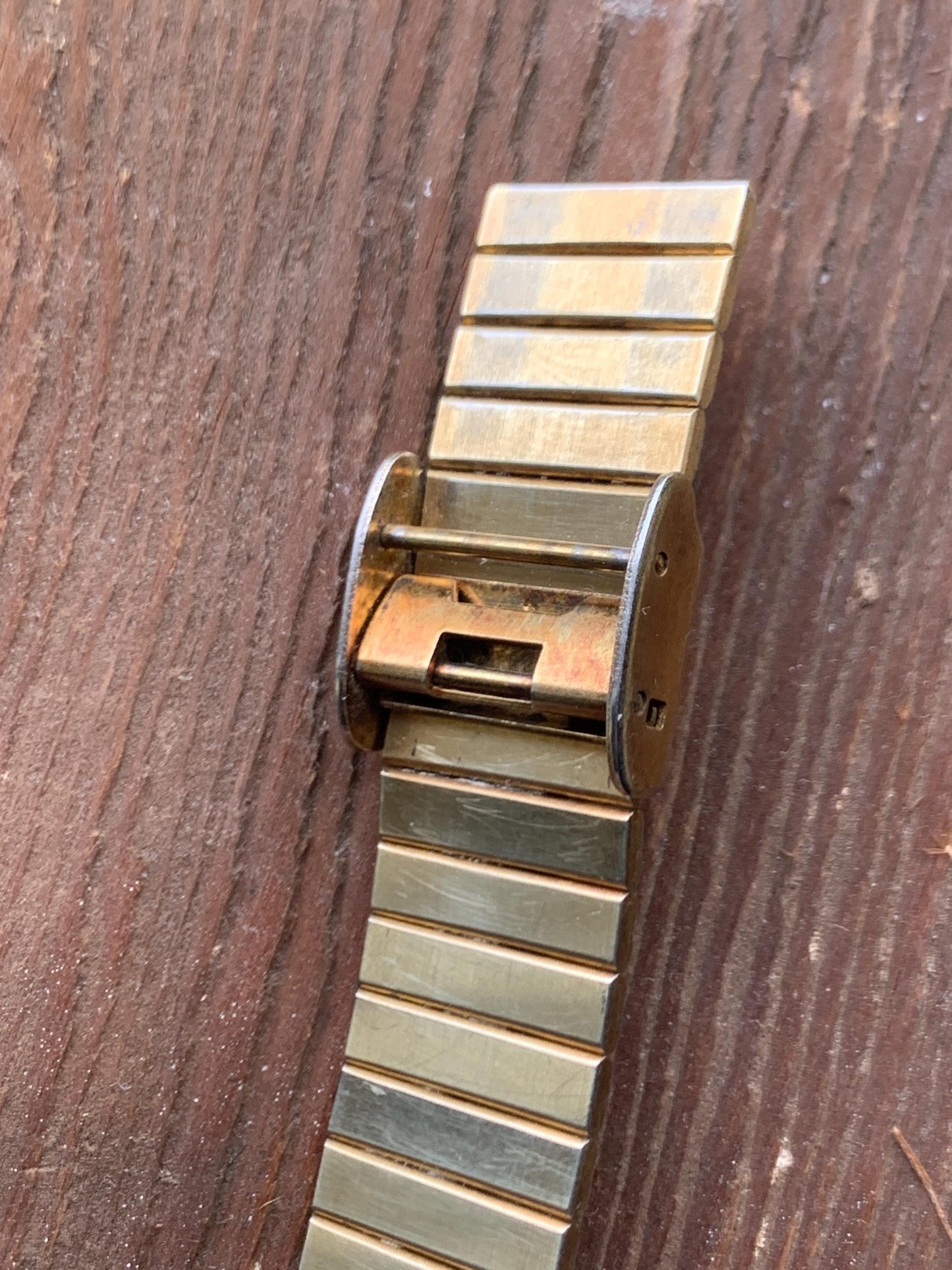 1980s Benrus Quartz Tank Watch - Retro Octagonal Tank Watch with 2-Tone Gold Dial, Gold Case & Integral Original Band. Cool Analog 80s Watch