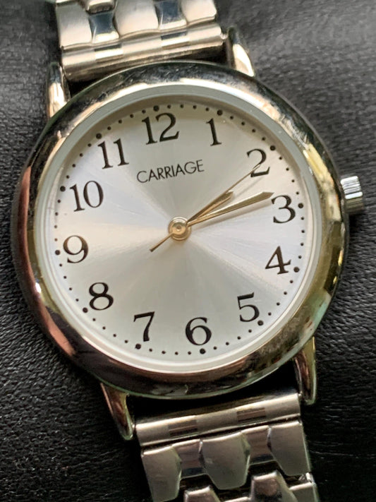 Carriage by Timex Women's Quartz Watch - Silver Tone w/Radiant Dial. Excellent Condition, Original Expanding Band, New Battery. 6" & under