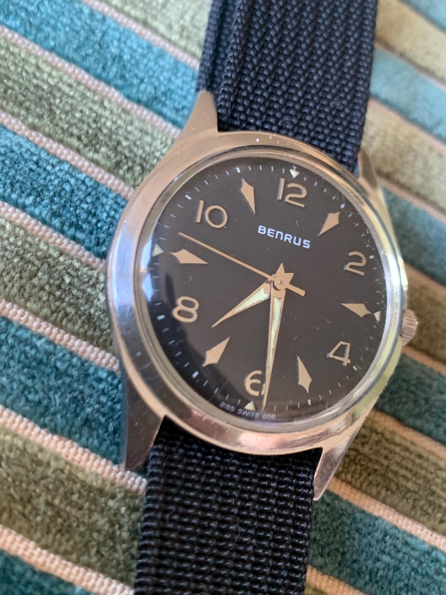 Benrus Series 2155 Watch WR with Black Dial. Very Good Condition, Mid-Sixties Winder with New Nato Strap. Very nice.