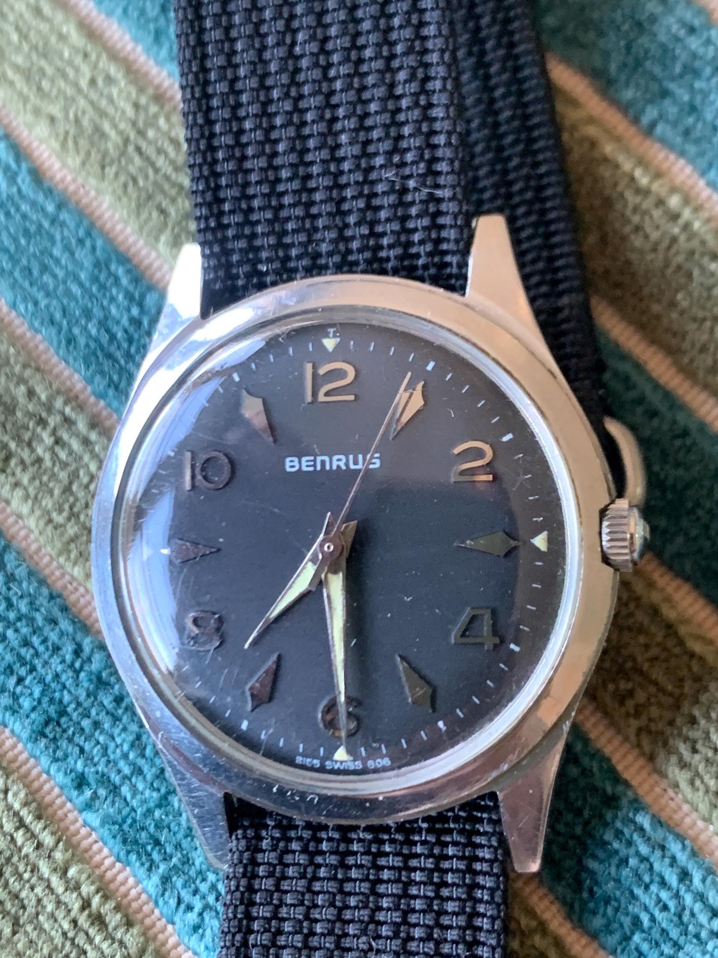 Benrus Series 2155 Watch WR with Black Dial. Very Good Condition, Mid-Sixties Winder with New Nato Strap. Very nice.