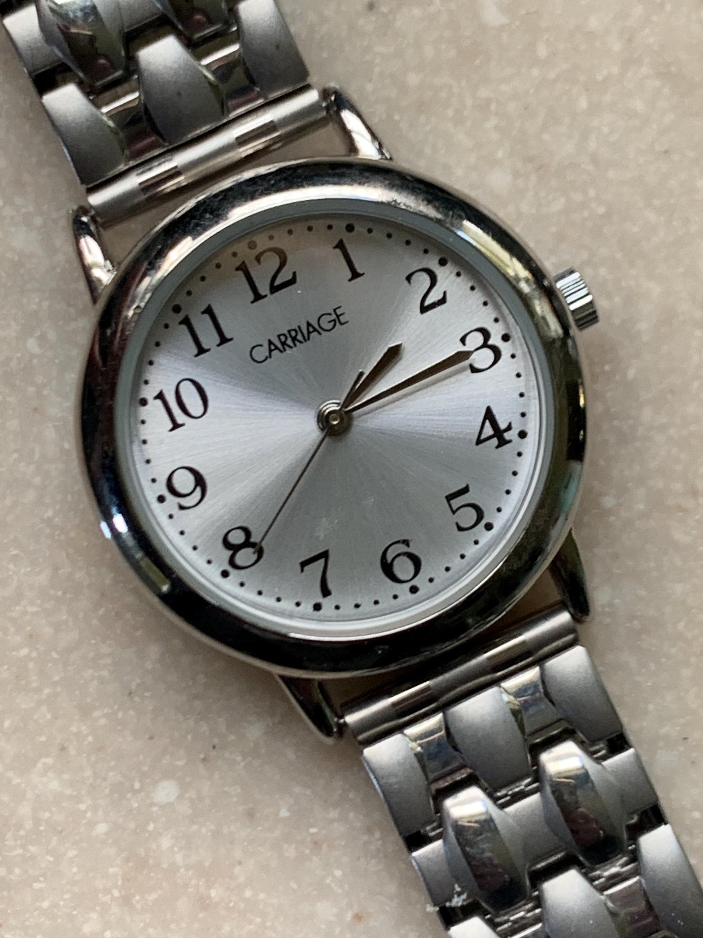 Carriage by Timex Women's Quartz Watch - Silver Tone w/Radiant Dial. Excellent Condition, Original Expanding Band, New Battery. 6" & under