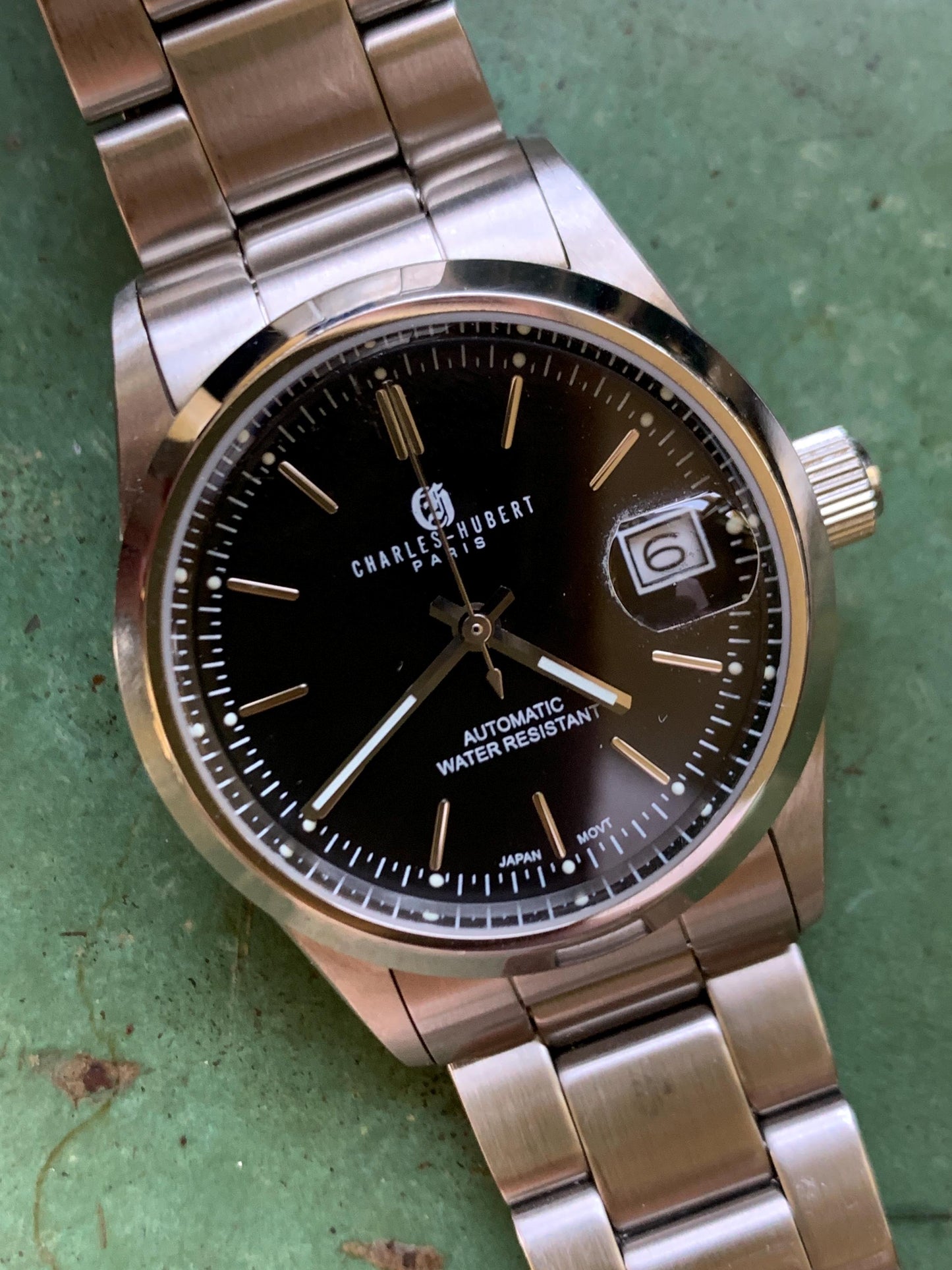 Charles Hubert Automatic Watch: 21 Jewels Japanese Movement, Exhibition Window