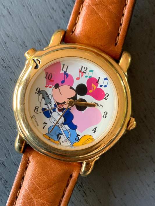 Vintage 1990s Disney Mickey Mouse Musical Watch from Lorus by Seiko)  RARE Collectible Wristwatch. Very good condition, new battery. 31mm