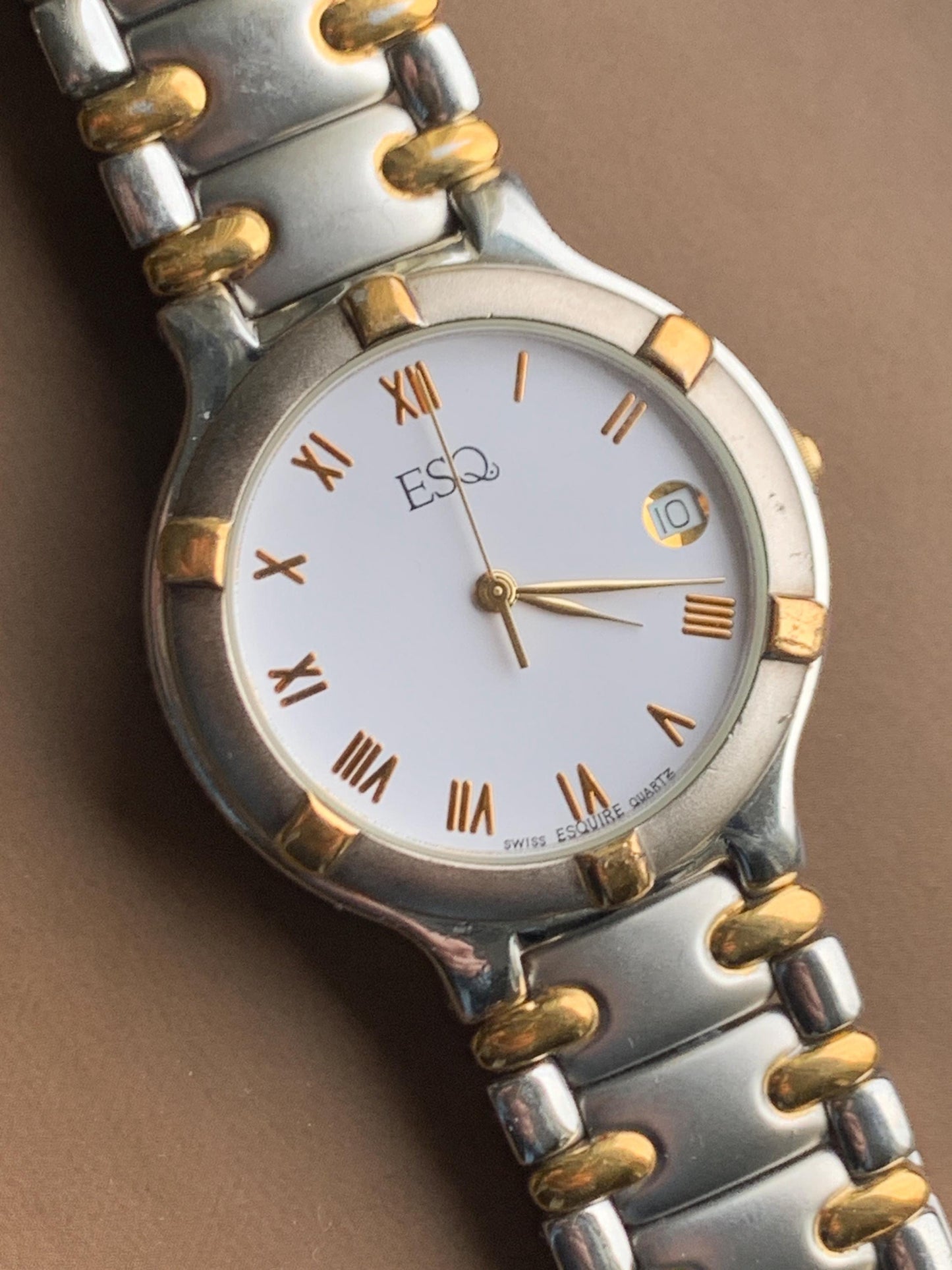 Vintage ESQ by Movado Two-Tone Watch: Roman Numerals, Butterfly Clasp