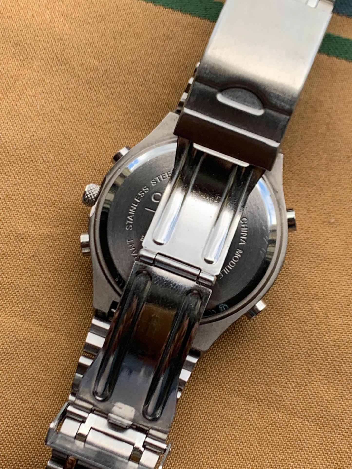 Let's Go Camping! Coleman Watch - Ani Digi, Retro, Heavy, 40mm, Thick, Red Sweep, Radiant Silver Dial, Works Well, Tested. New Battery.