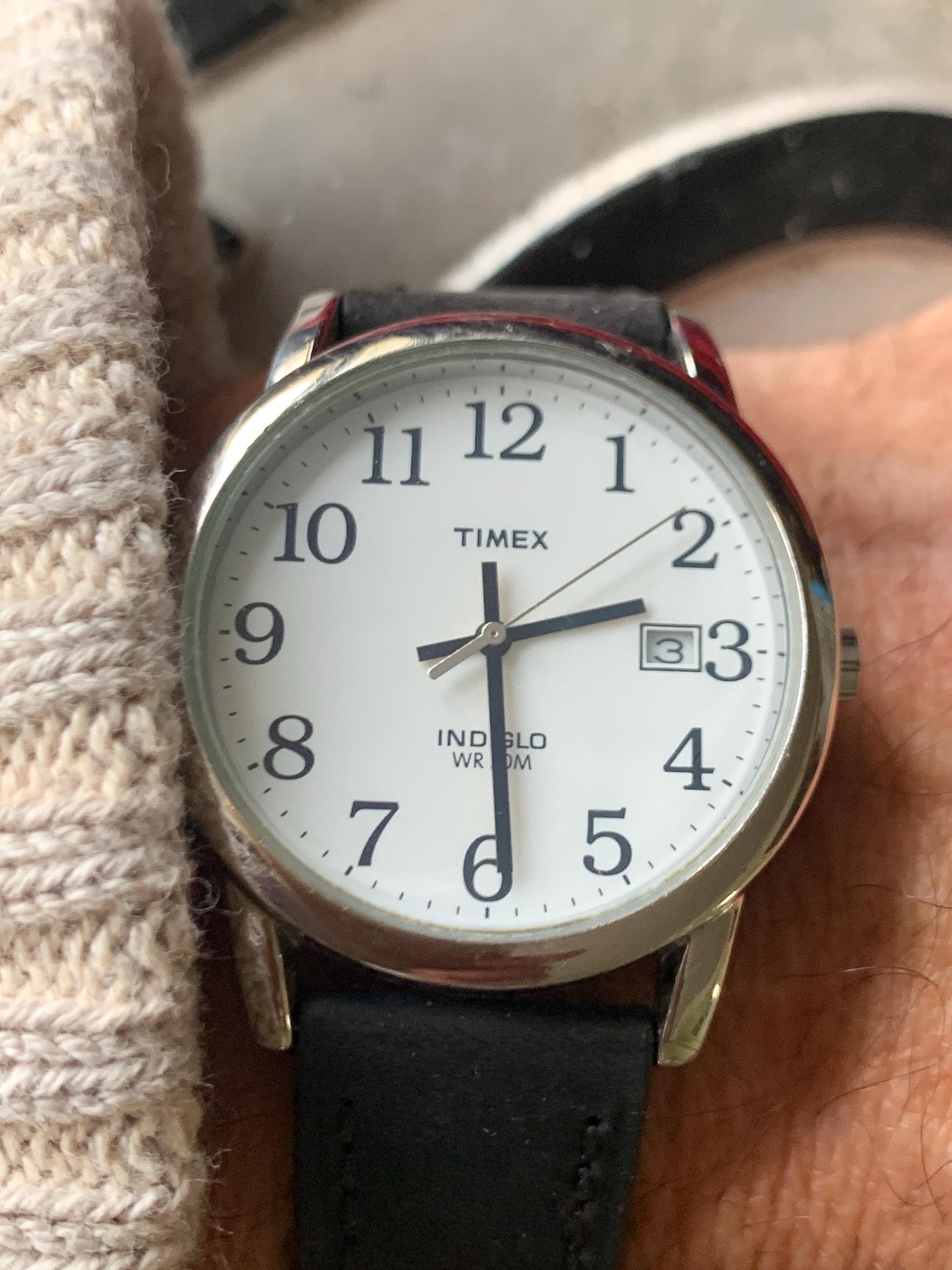 Classic Timex Black & White Quartz Watch. Early 2000s Indiglo with New Battery and New Quick-Release Classic Black Supple Leather Strap.