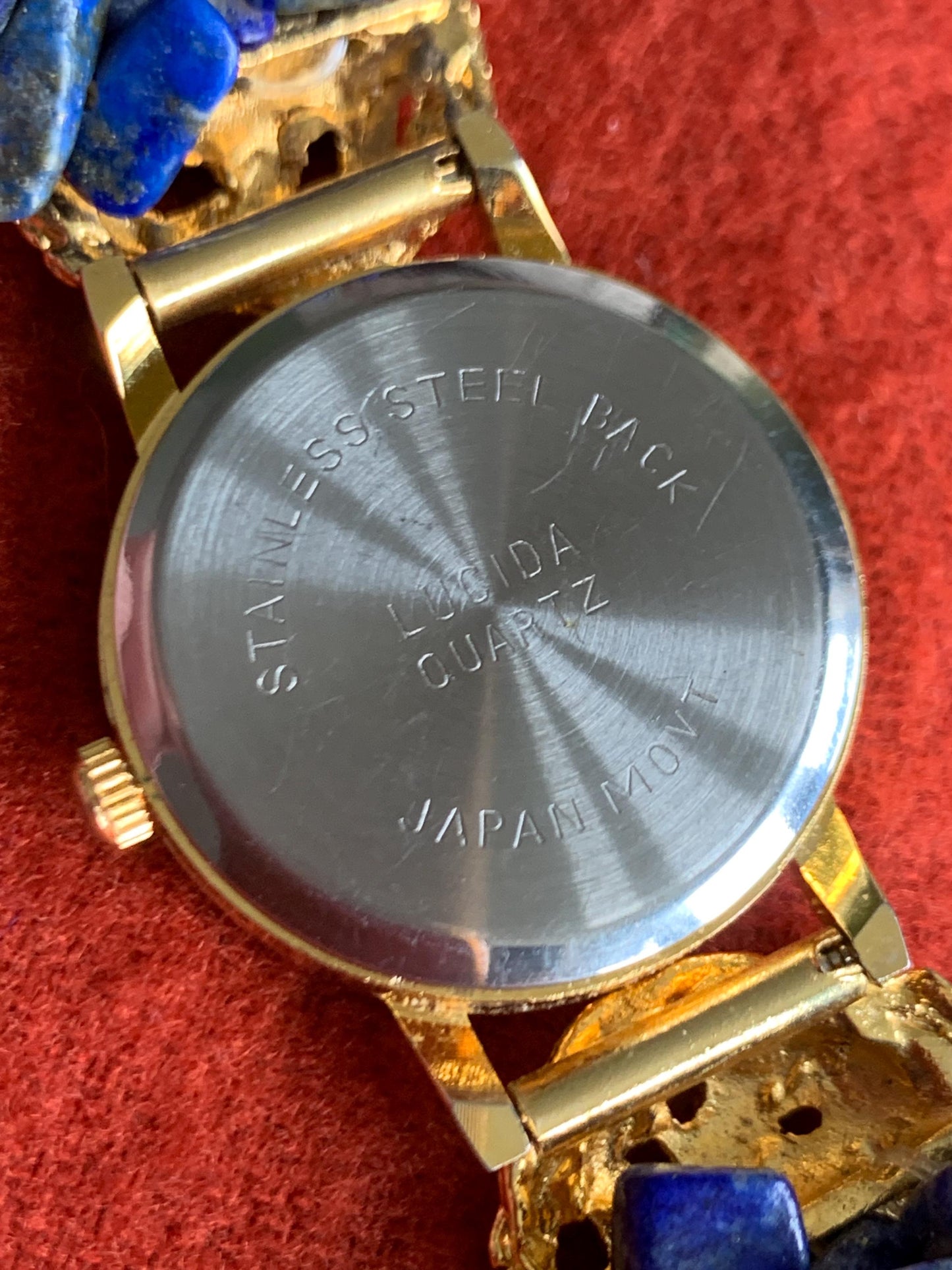 Ladies Cocktail Gemstone Bracelet Watch with Stone Dial. Lapis Lazuli Stone Bracelet with Lucida Stone Dial Watch, New Batt, 1990s Unique