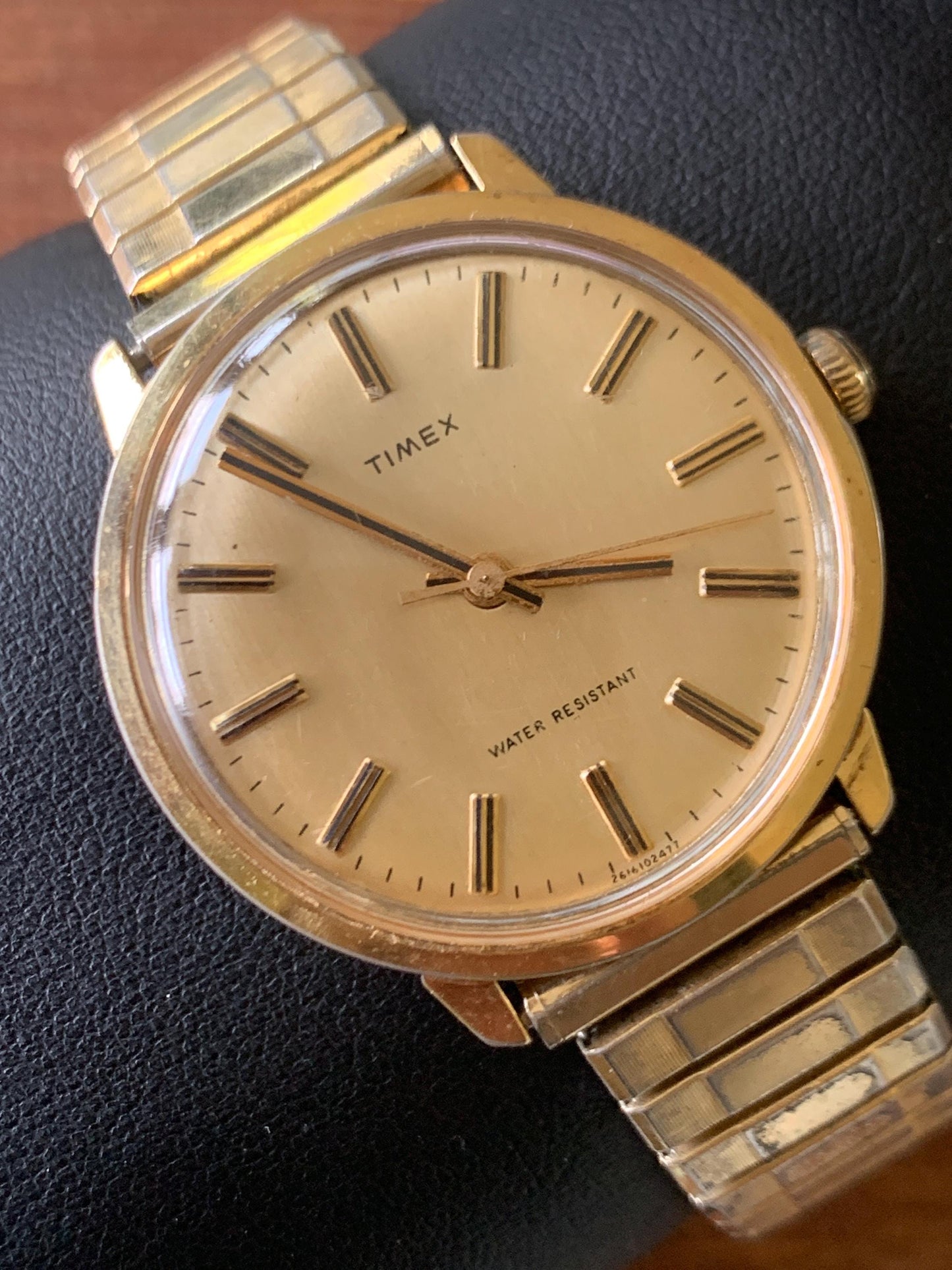 Vintage Timex Marlin Winder Watch, 1977. Radiant Golden Dial with Stick Indices. Very Good Condition Mechanical Winder, works well.