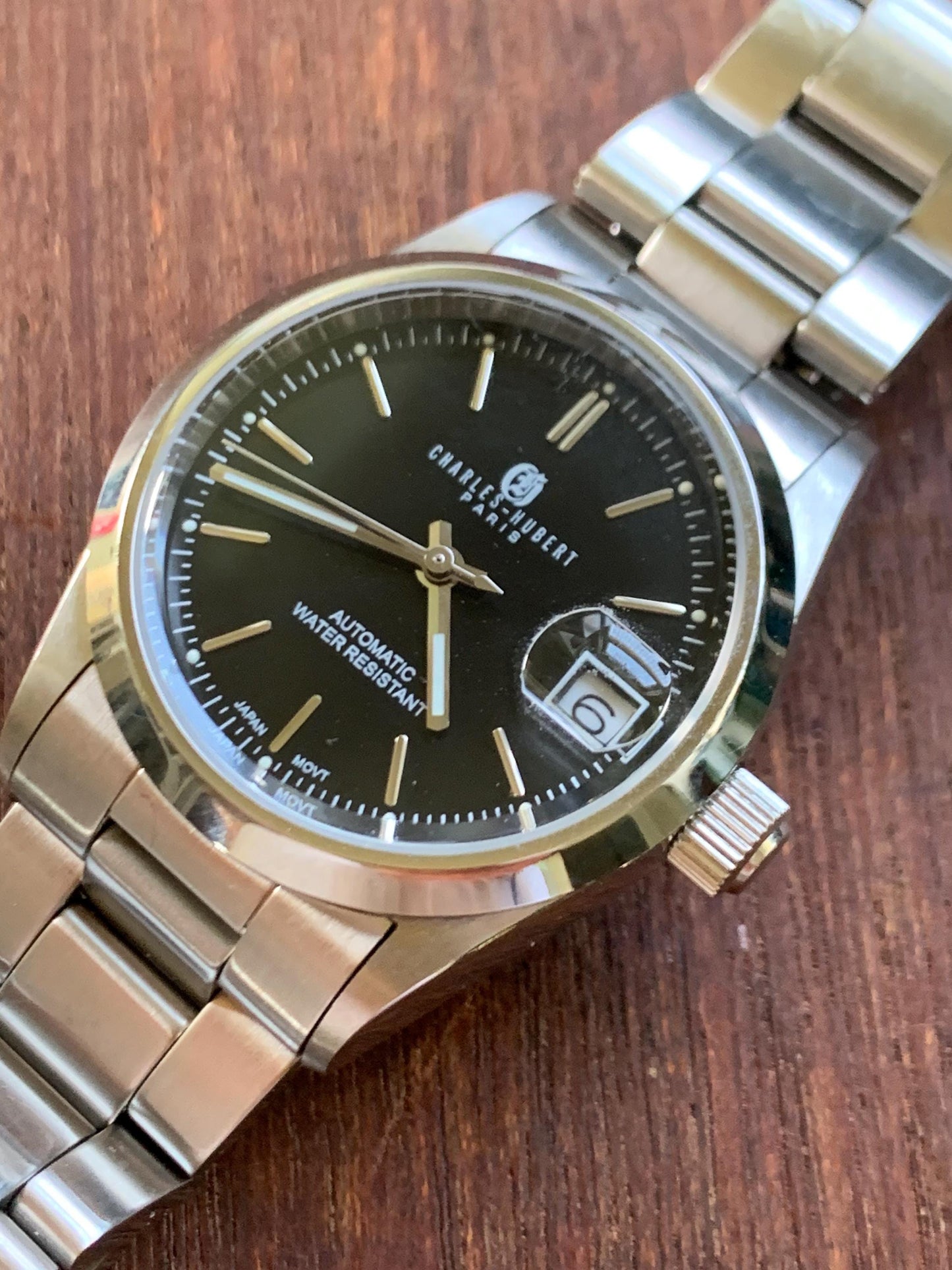 Charles Hubert Automatic Watch: 21 Jewels Japanese Movement, Exhibition Window