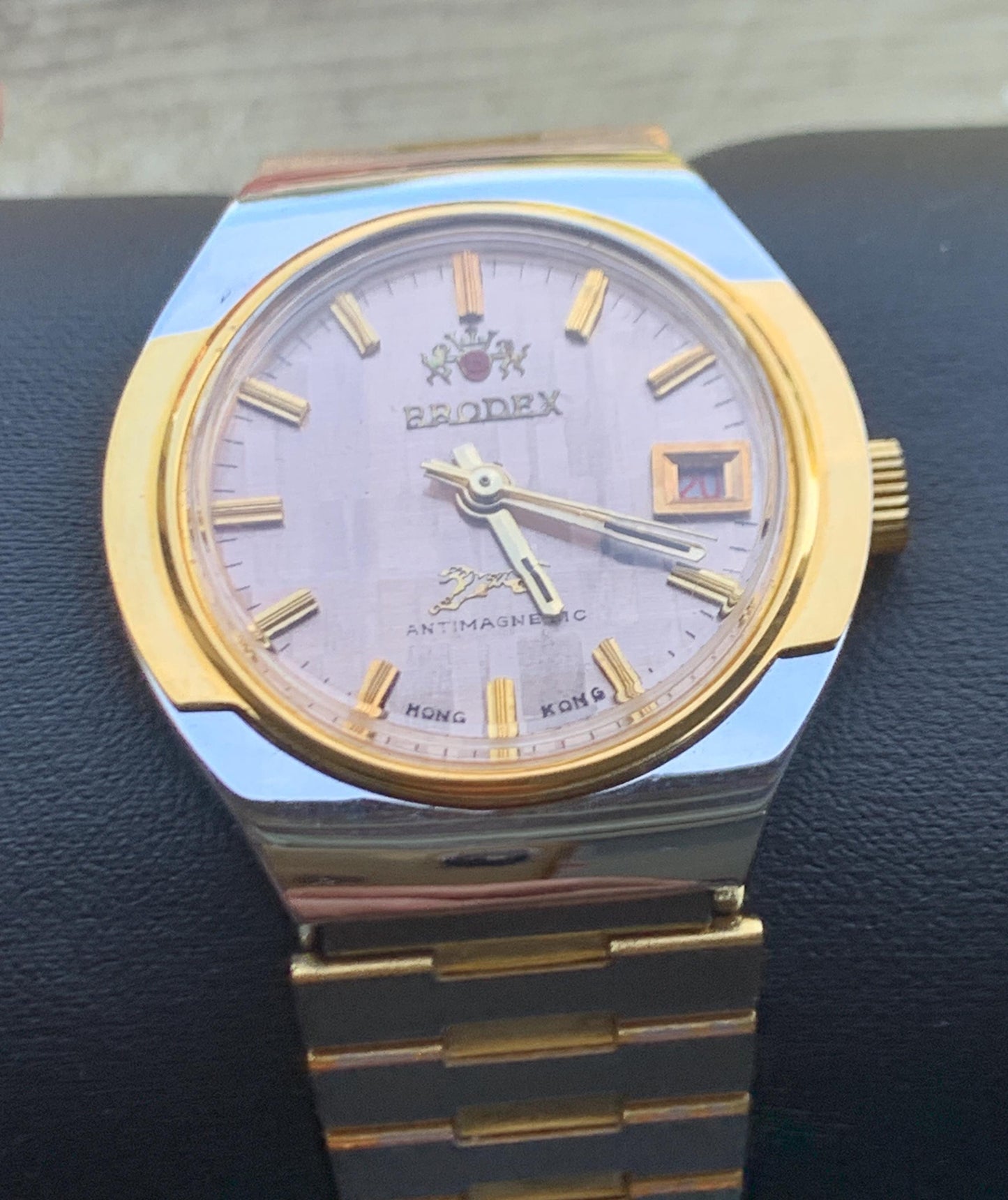 Bro-dex, not Rolex. Winder Watch. Checkerboard Dial, Faceted Glass, Duotone Bezel w/Matching Original Metal Band. Accurate, Clean, Unworn.