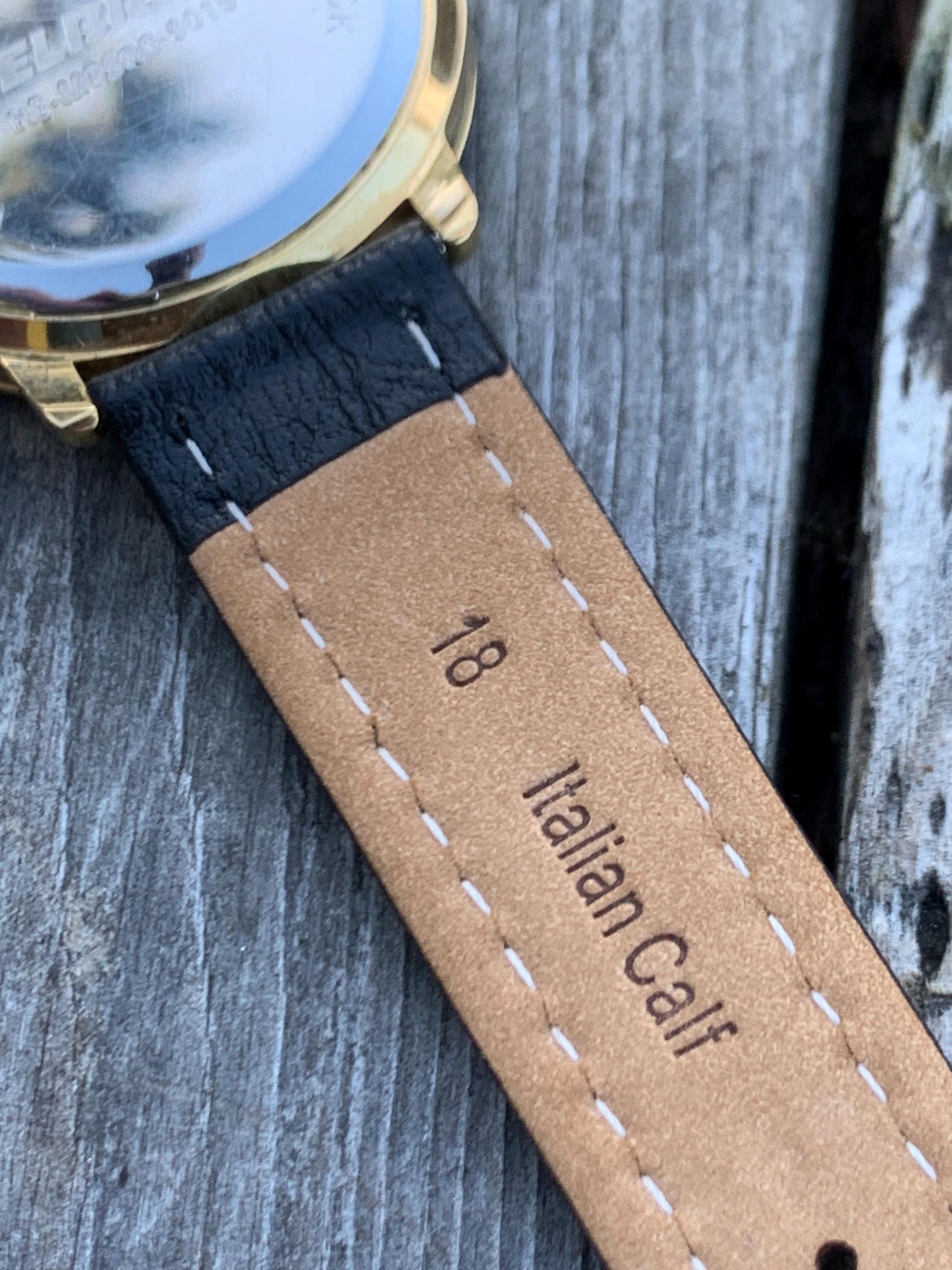 Millennial Era Helbros Quartz Watch Gold Tone Finish, Tachymeter Bezel, Gold Dial with Date New battery. New Black Calf Leather Band.