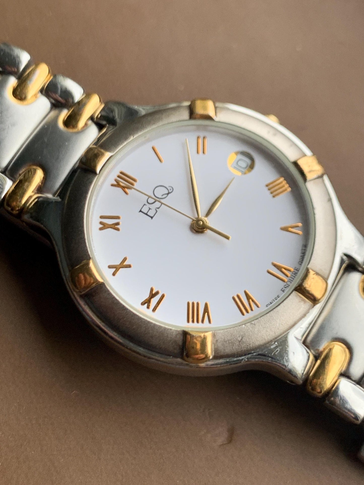 Vintage ESQ by Movado Two-Tone Watch: Roman Numerals, Butterfly Clasp