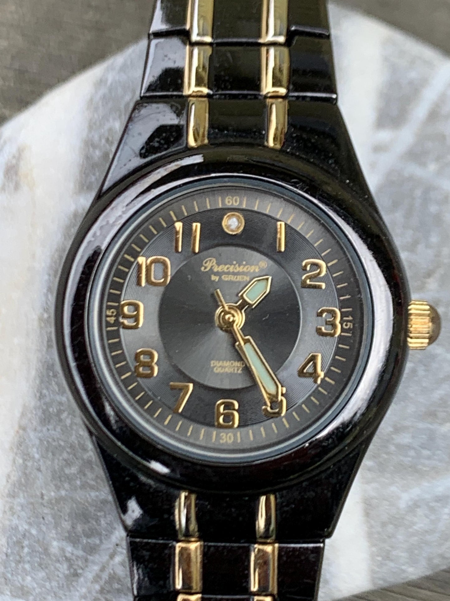 Precision by Gruen Women's Quartz Watch Two Tone Dark Steel and Gold.  Radiant Dial. Barely worn, new battery, runs well. 6.25"