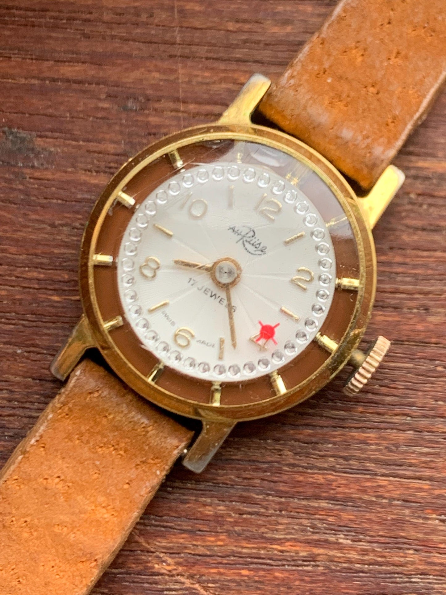 Vintage AH Ruse Ladies Novelty Cocktail Watch - 17 Jewels Swiss Movement Manual Winder, Runs Well. Sparkling Jewel Effects. NOS Leather Band