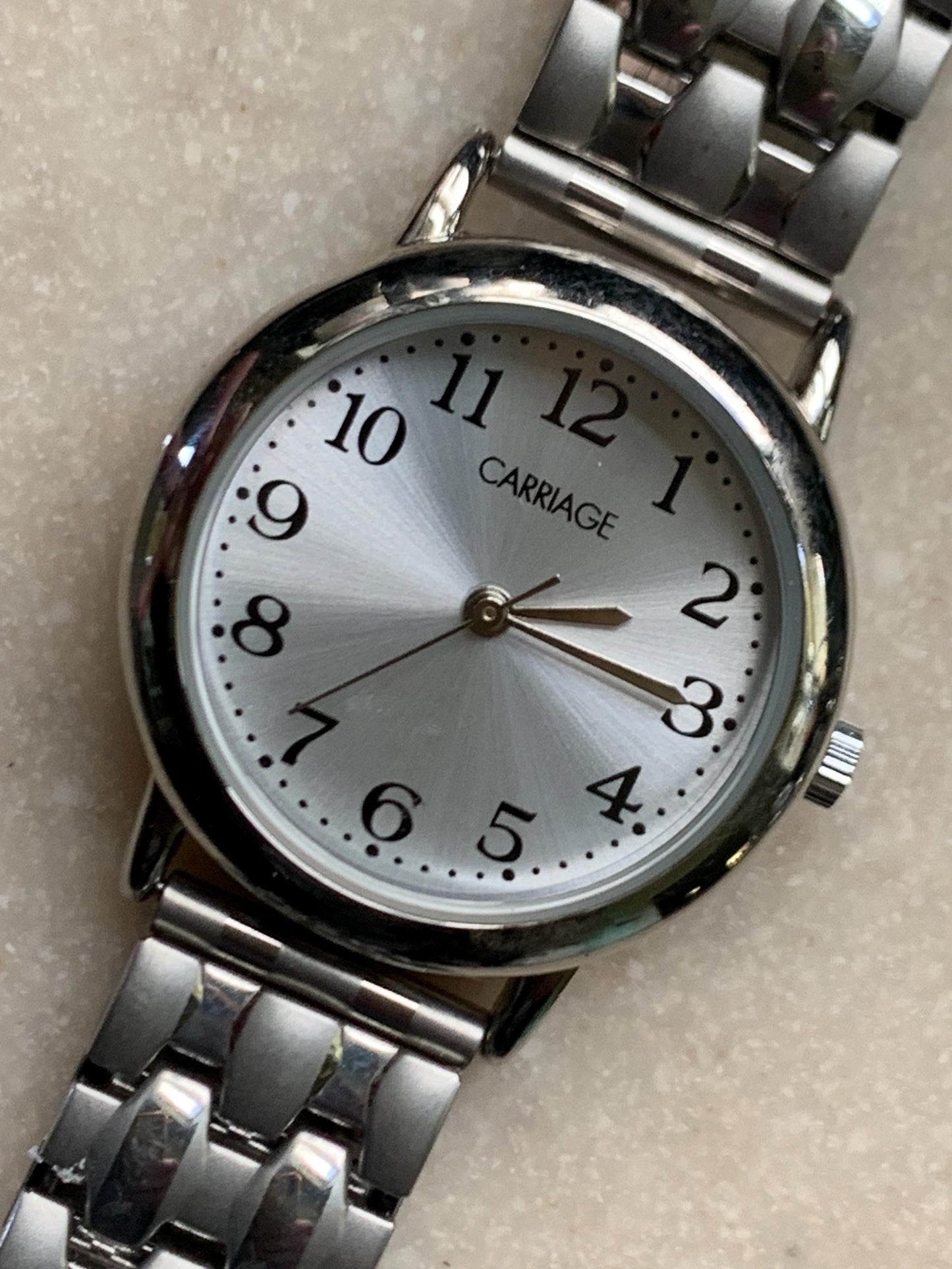 Carriage by Timex Women's Quartz Watch - Silver Tone w/Radiant Dial. Excellent Condition, Original Expanding Band, New Battery. 6" & under