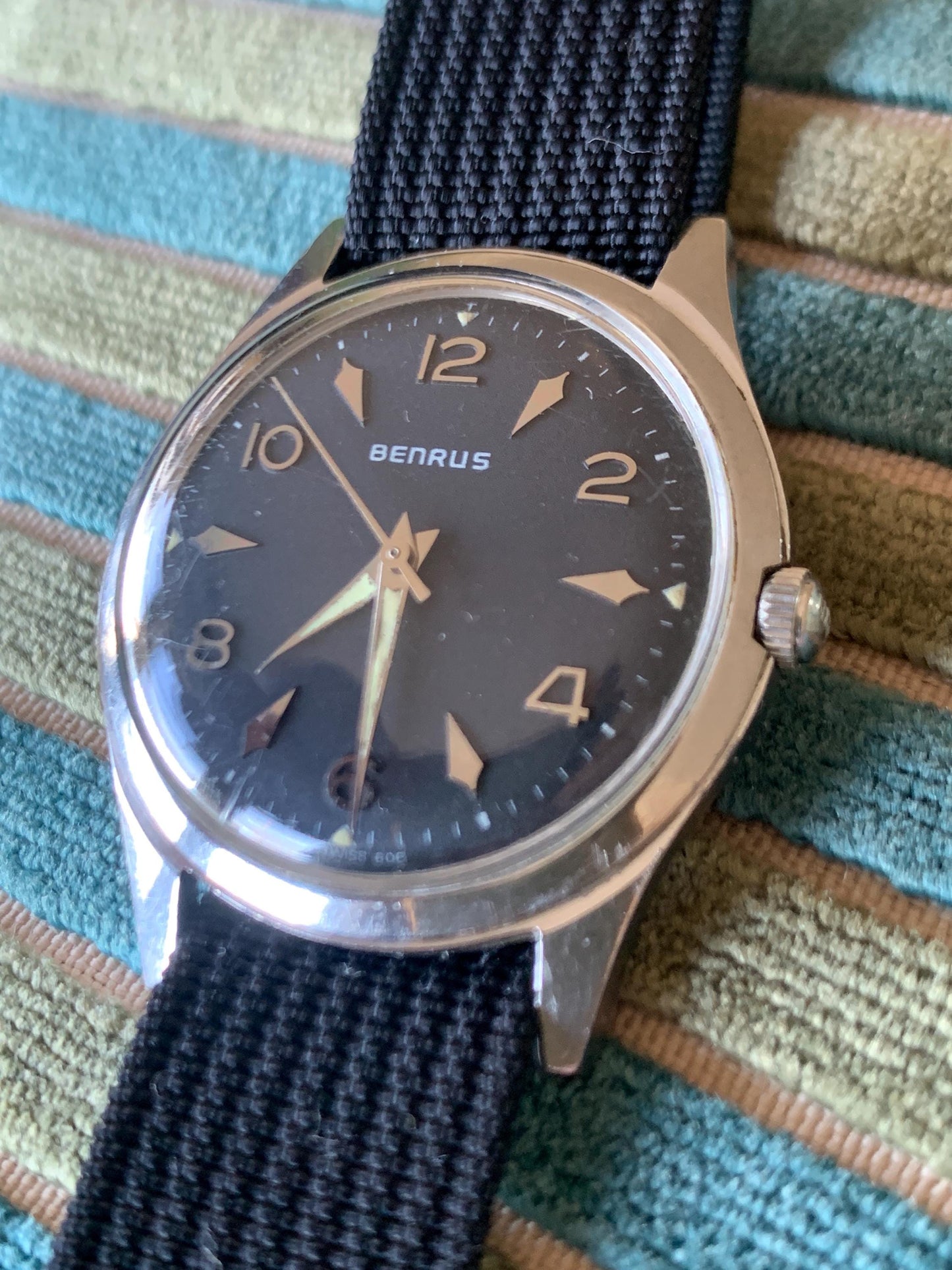 Benrus Series 2155 Watch WR with Black Dial. Very Good Condition, Mid-Sixties Winder with New Nato Strap. Very nice.