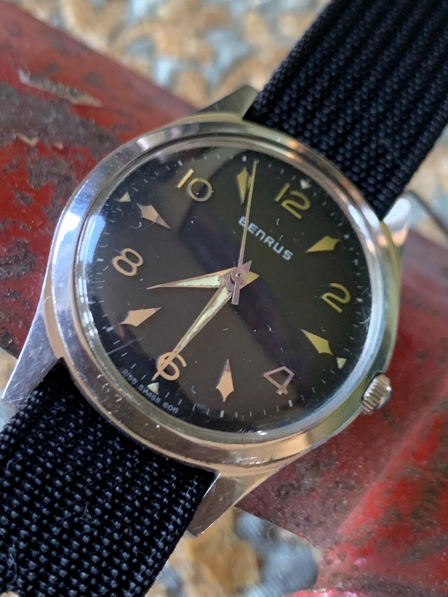 Benrus Series 2155 Watch WR with Black Dial. Very Good Condition, Mid-Sixties Winder with New Nato Strap. Very nice.