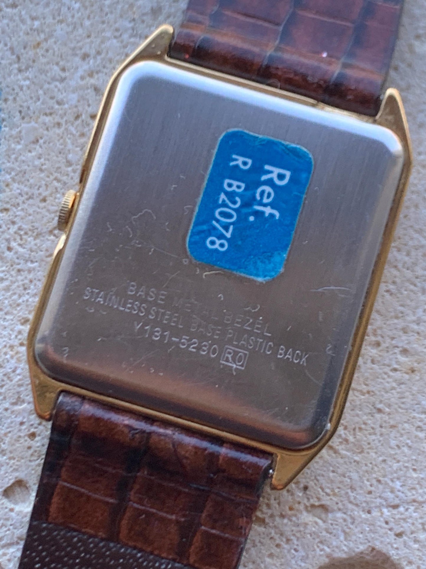 Lorus by Seiko Quartz Tank Watch - Gold Tone, with vintage brown leather Band, New Battery, Accurate, Mid-1980s. Neo Vintage Slim Tank Watch