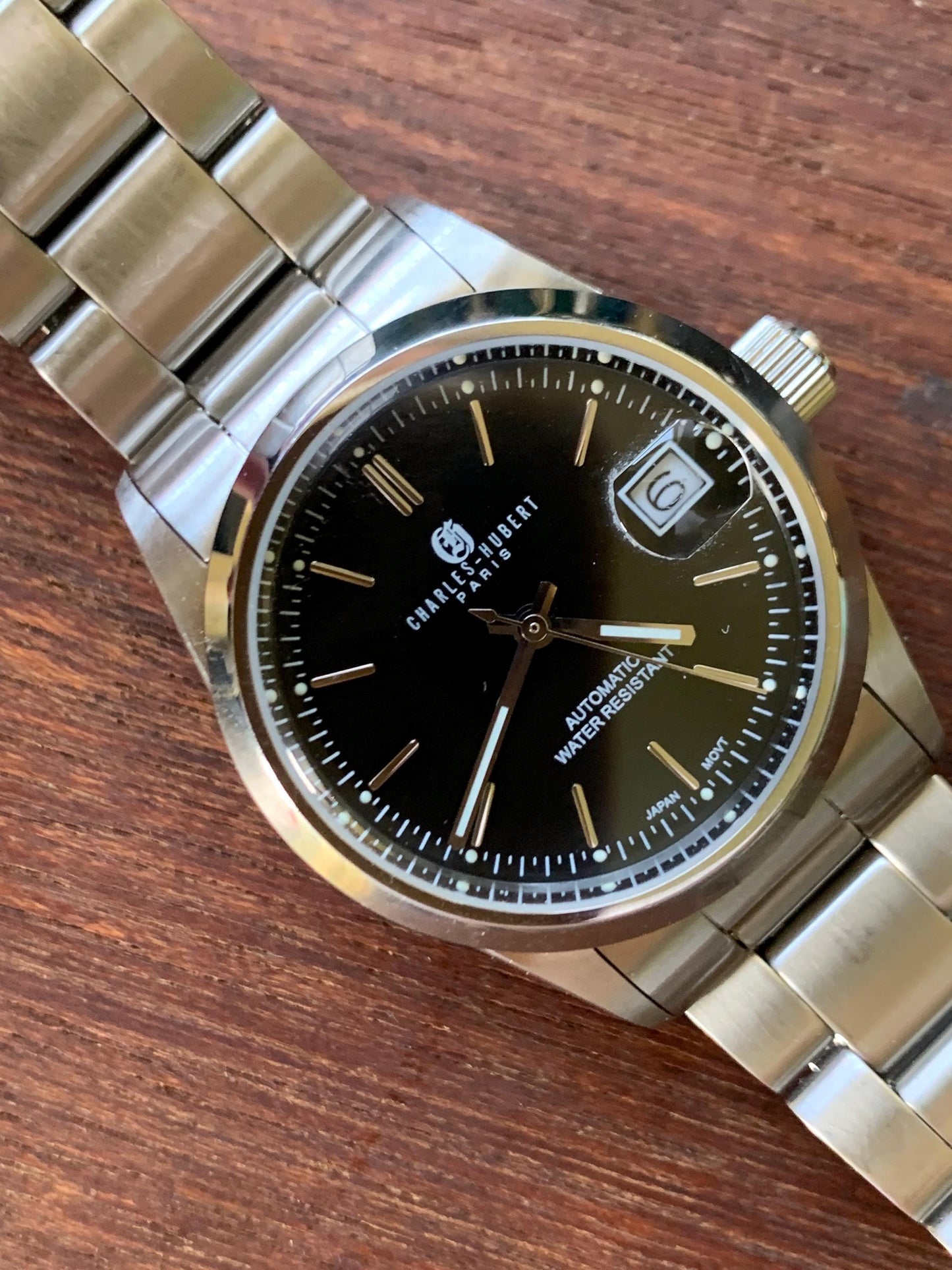 Charles Hubert Automatic Watch: 21 Jewels Japanese Movement, Exhibition Window