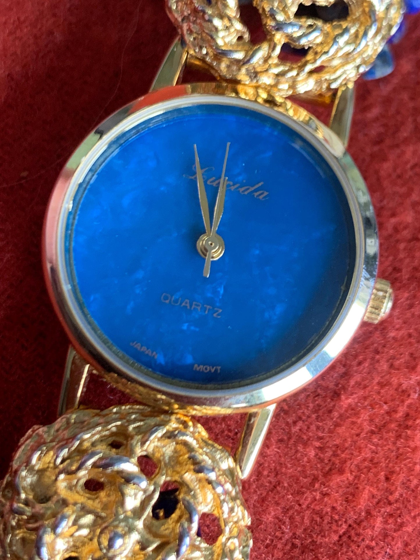 Ladies Cocktail Gemstone Bracelet Watch with Stone Dial. Lapis Lazuli Stone Bracelet with Lucida Stone Dial Watch, New Batt, 1990s Unique