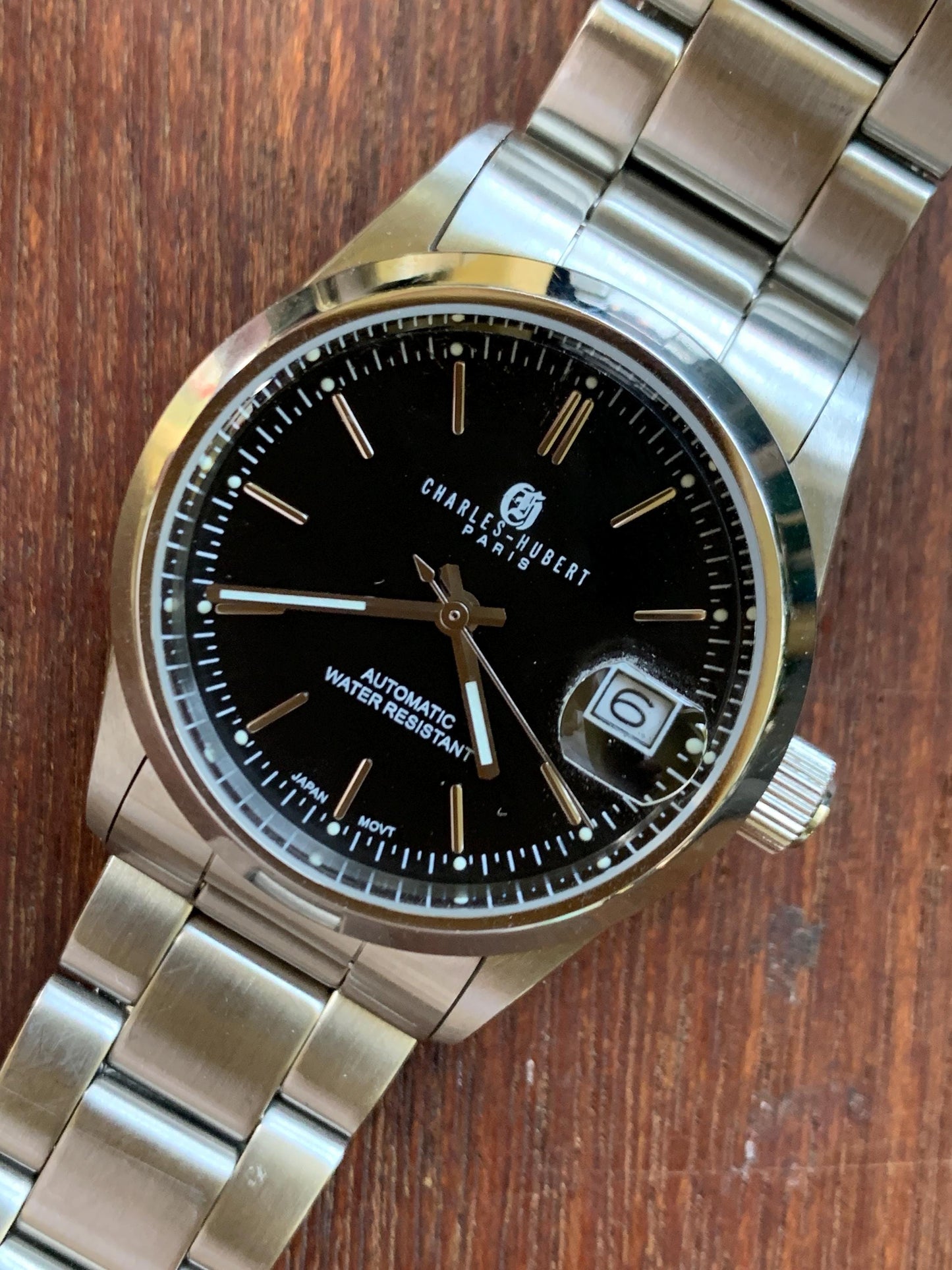 Charles Hubert Automatic Watch: 21 Jewels Japanese Movement, Exhibition Window