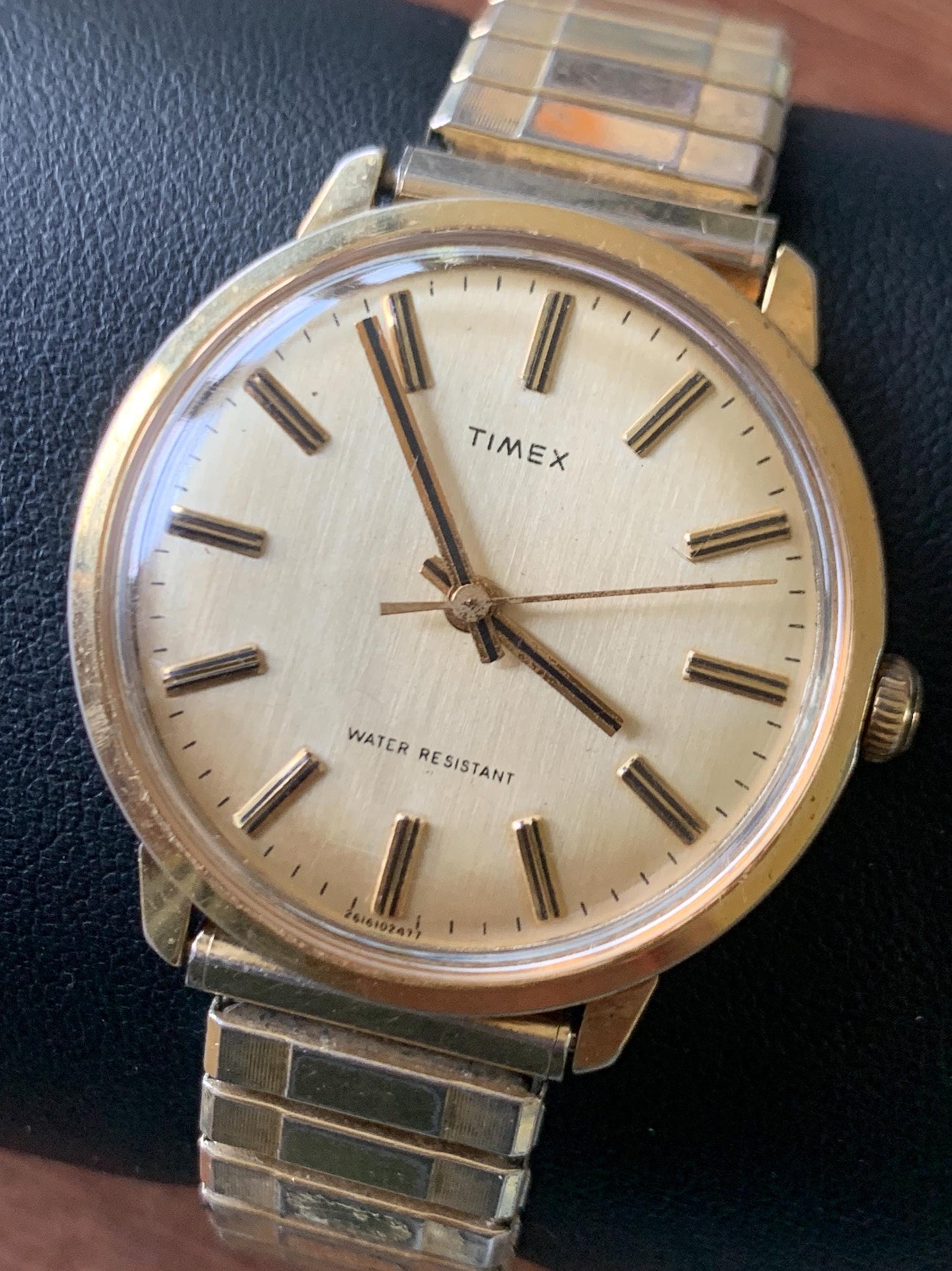Vintage Timex Marlin Winder Watch, 1977. Radiant Golden Dial with Stick Indices. Very Good Condition Mechanical Winder, works well.