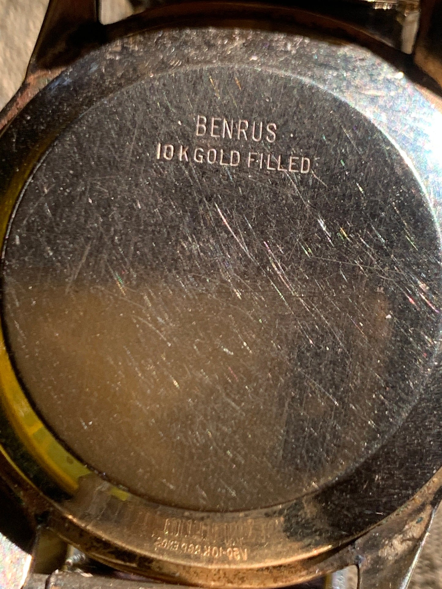 Gold Filled Benrus Three Star Self-winding Automatic Watch. 10K Gold Filled. Good working condition. Nice retro numbers, New Leather Strap.