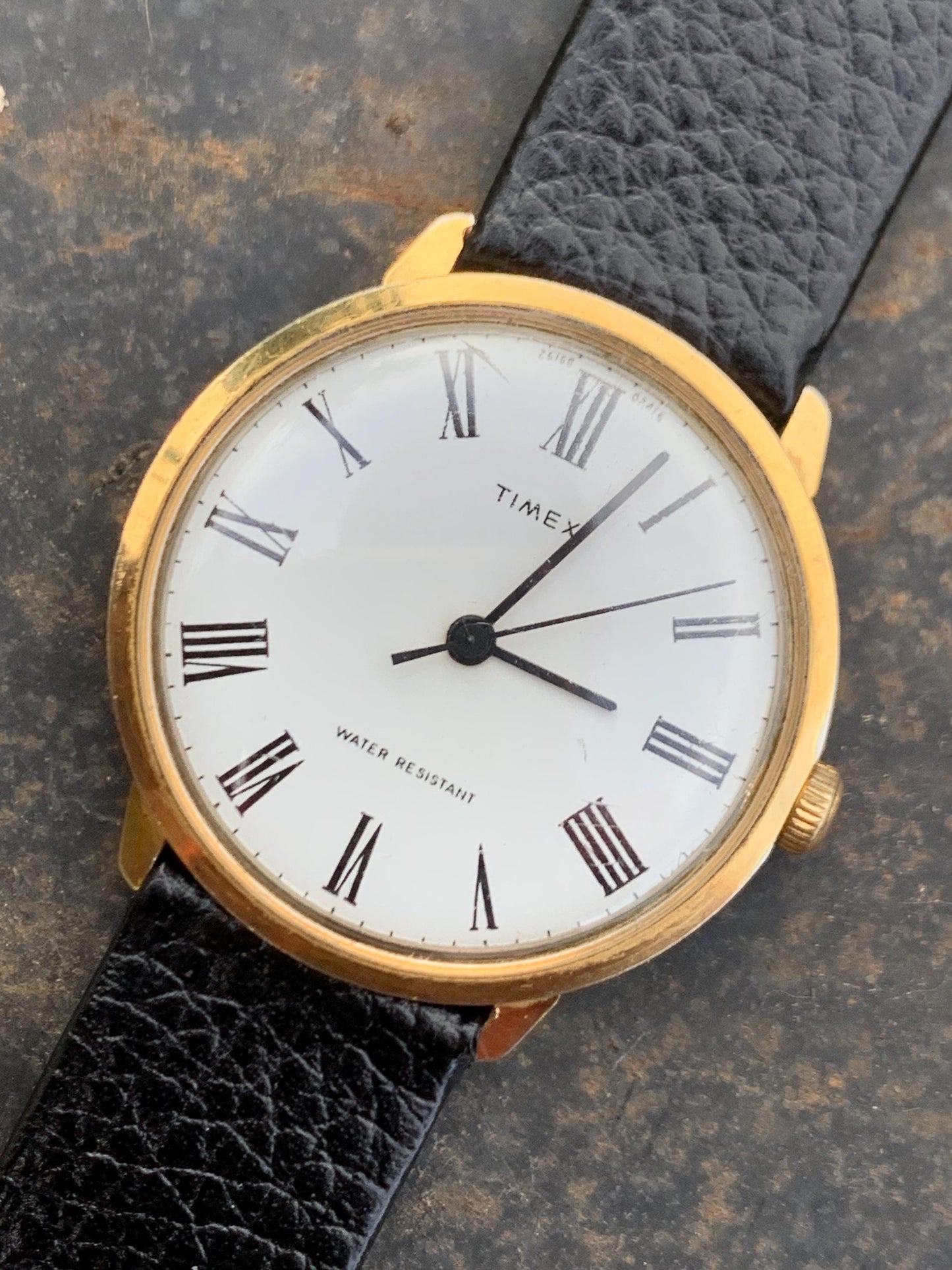 Classic 1976 Timex Marlin Roman Winder Watch. White Dial with Roman Numeral Indices. Good Condition Mechanical Winder, works. New Leather.