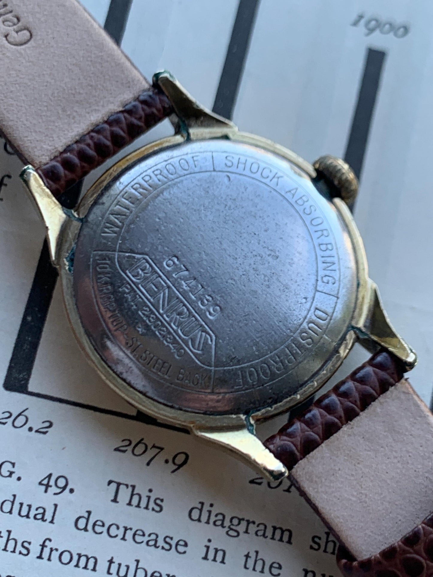 Tropical Dial Vintage 1940s Benrus Ladies Watch - 17 Jewels Swiss Movement 10k RGP Bezel, Fancy Lugs. Mechanical Winder, Runs Well. 26mm.