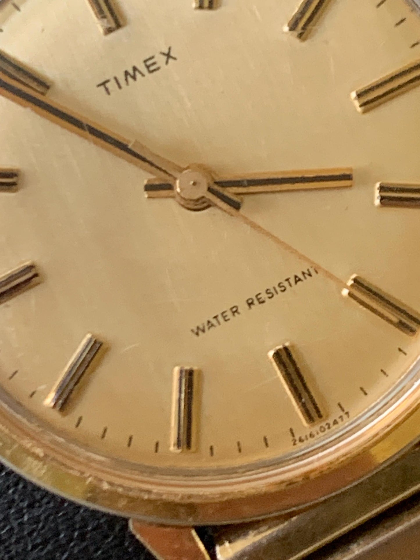 Vintage Timex Marlin Winder Watch, 1977. Radiant Golden Dial with Stick Indices. Very Good Condition Mechanical Winder, works well.