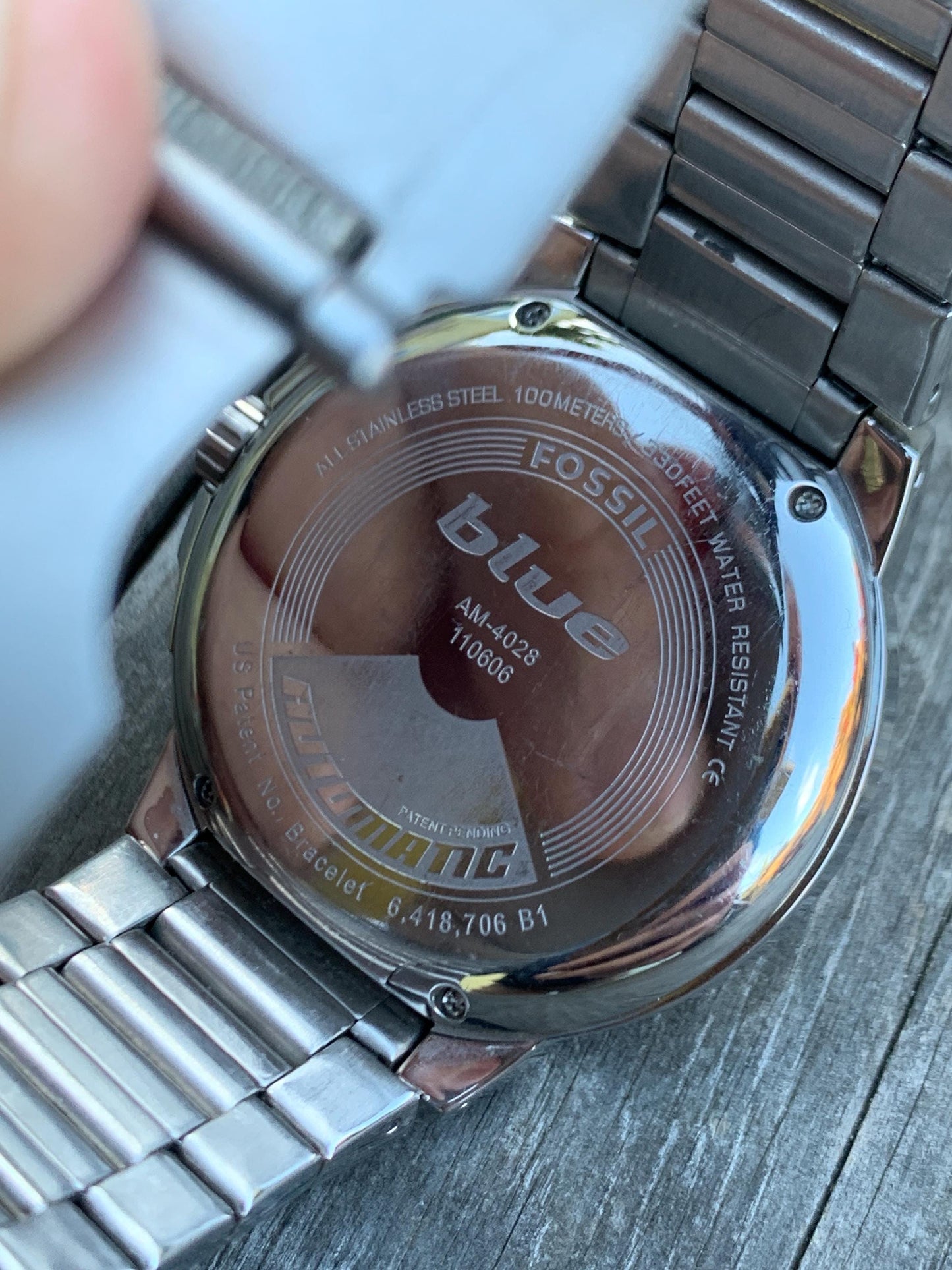 Fossil Blue Automatic 'Poseidon' Watch AM-4028 - Blue Dial, Diver Style w/ Rotating Bezel, Excellent Cond, 42mm.