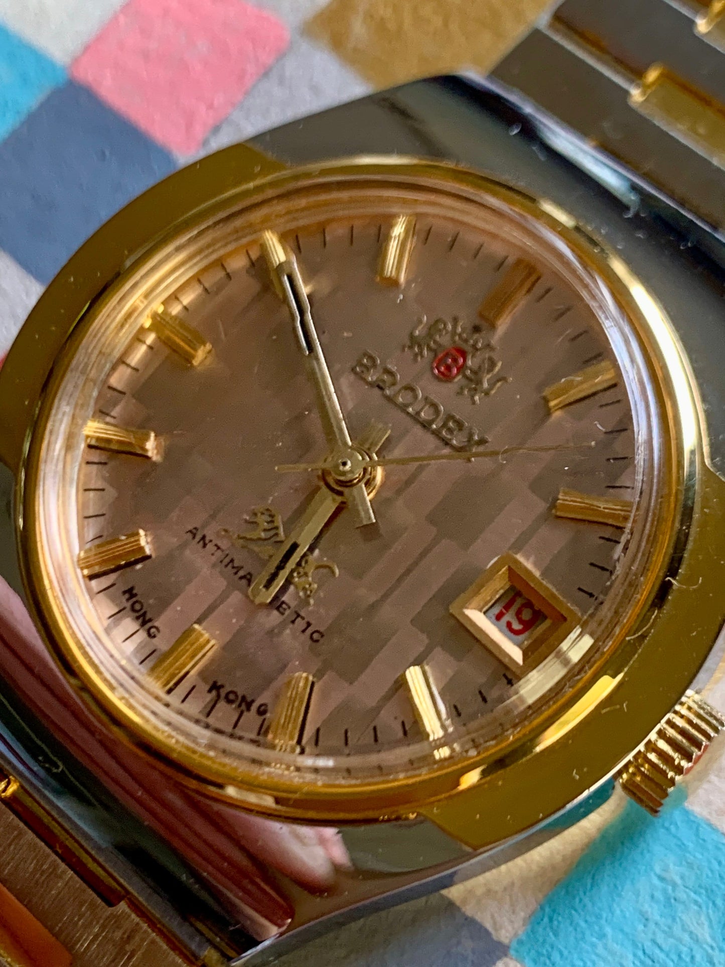 Bro-dex, not Rolex. Winder Watch. Checkerboard Dial, Faceted Glass, Duotone Bezel w/Matching Original Metal Band. Accurate, Clean, Unworn.