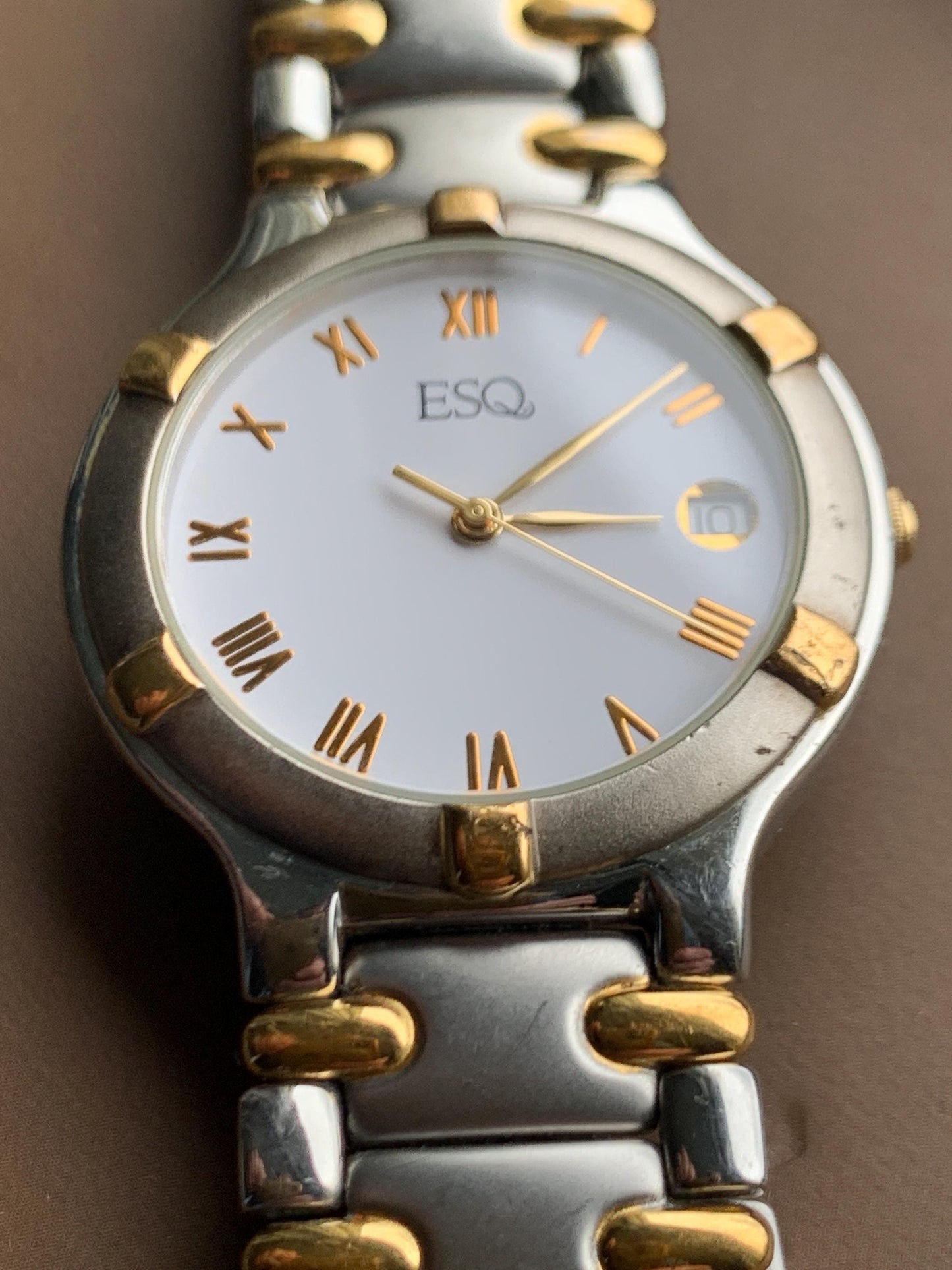 Vintage ESQ by Movado Two-Tone Watch: Roman Numerals, Butterfly Clasp