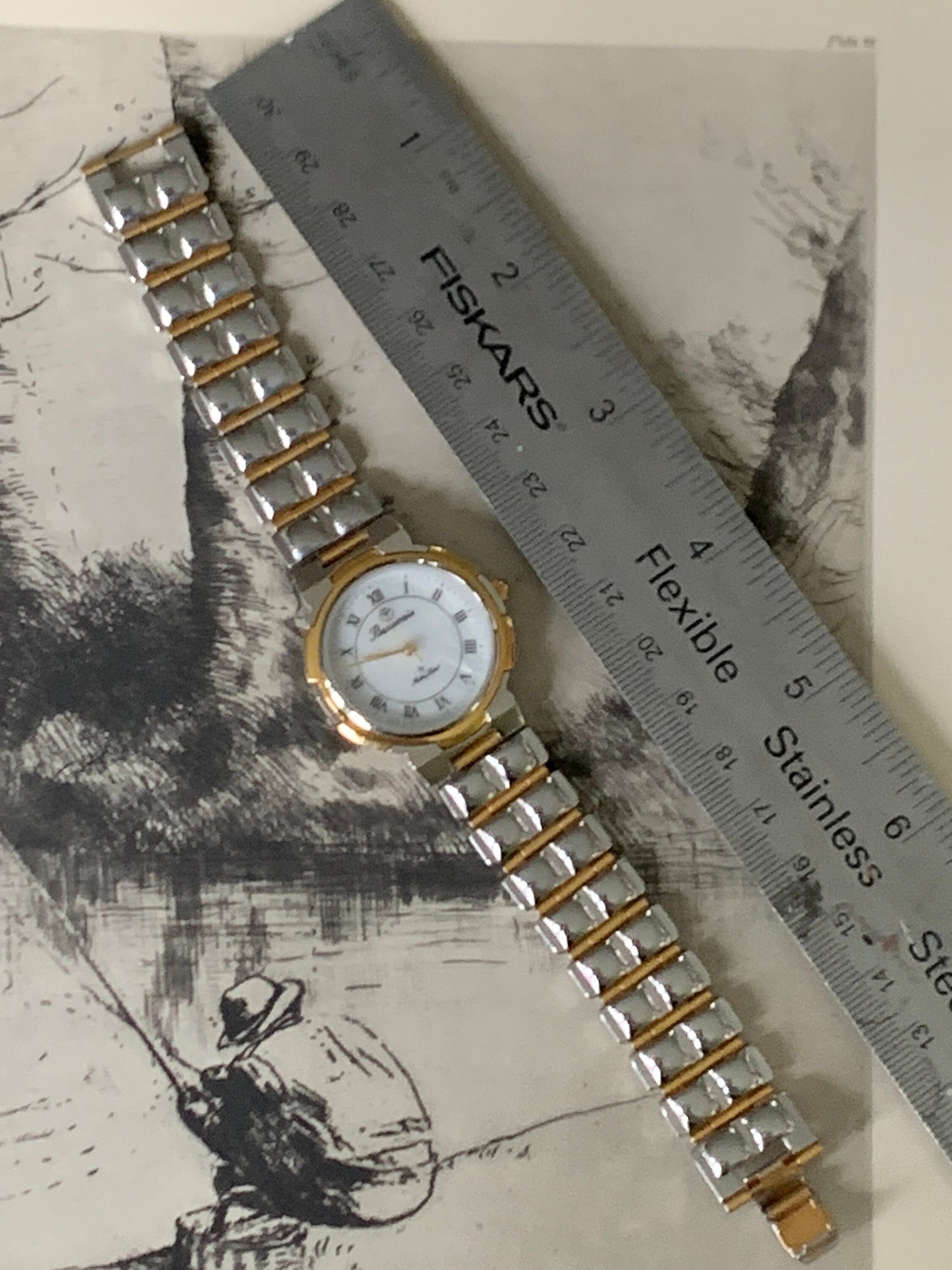 1980s Pearl Dial DuoTone Quartz Watch - Beauvais by Mathey-Tissot - Two Tone Gold & Silver, Roman Numerals, new battery, good condition.