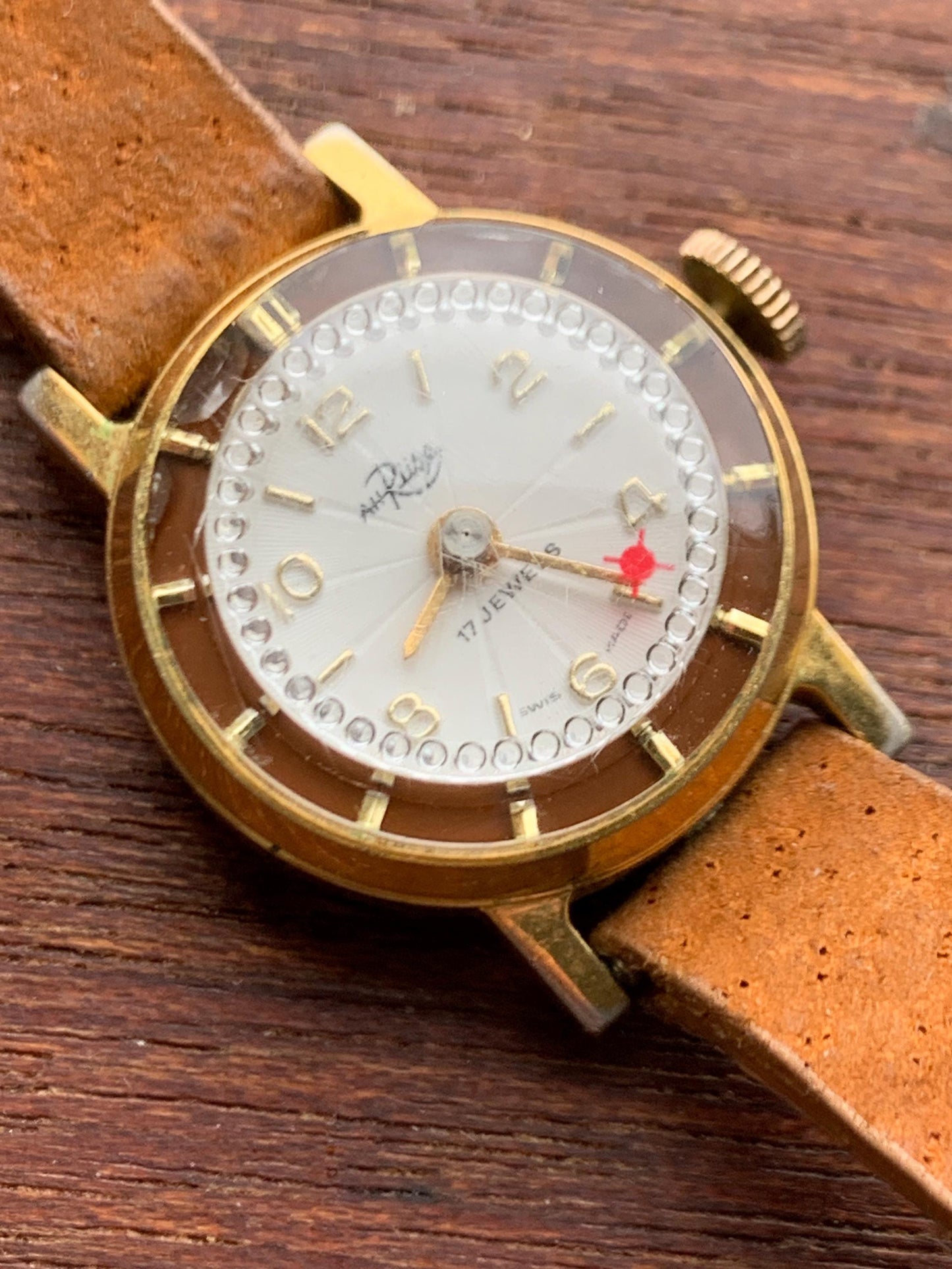 Vintage AH Ruse Ladies Novelty Cocktail Watch - 17 Jewels Swiss Movement Manual Winder, Runs Well. Sparkling Jewel Effects. NOS Leather Band