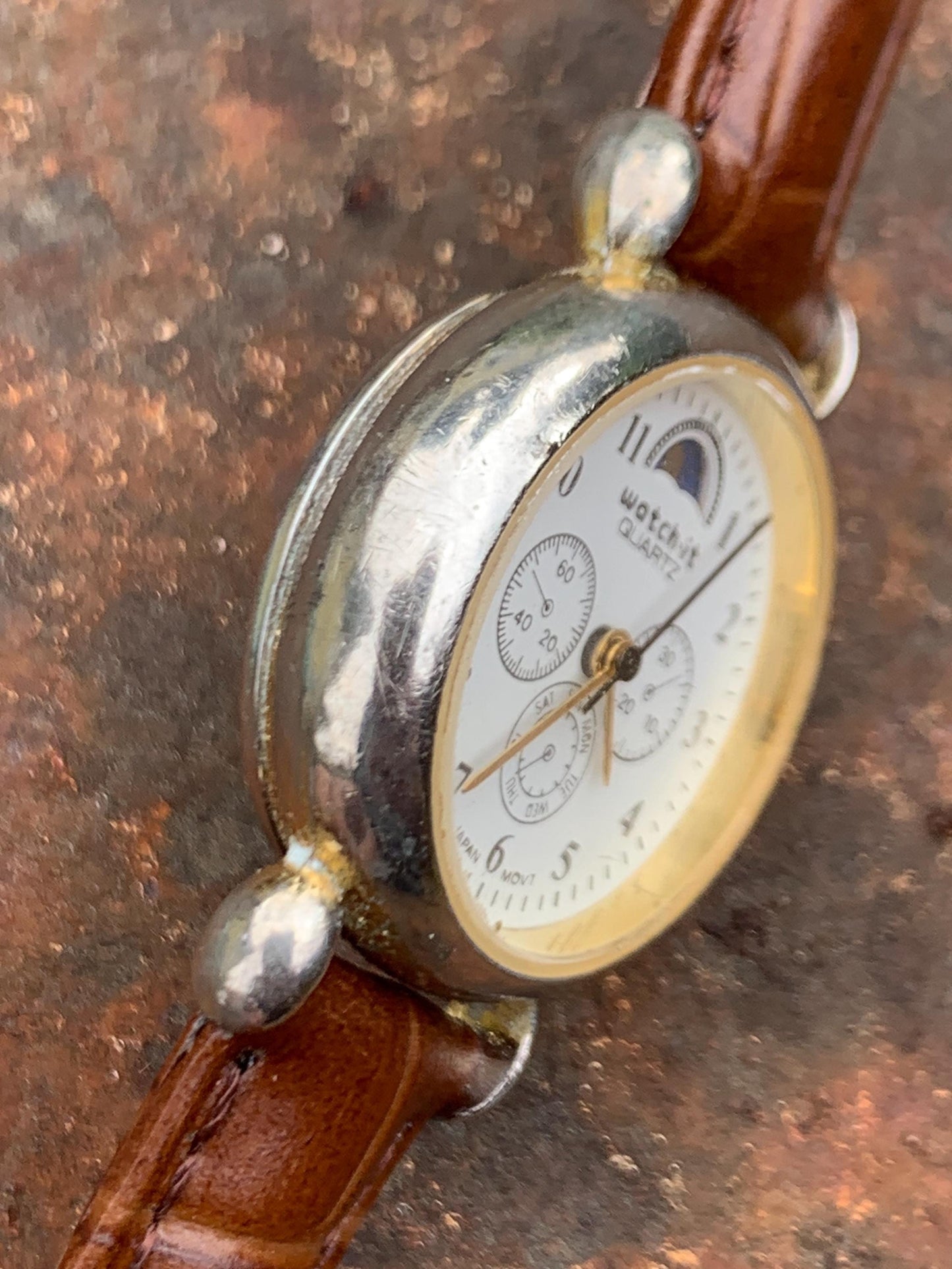 Many Many Moons Moon Phase Women's Quartz Watch - Watch-It Brand by Nelsonic. New battery. True Moon Month. Good but quite worn condition.