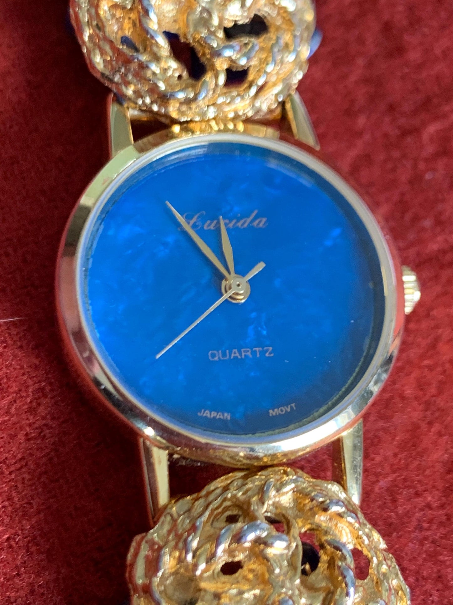 Ladies Cocktail Gemstone Bracelet Watch with Stone Dial. Lapis Lazuli Stone Bracelet with Lucida Stone Dial Watch, New Batt, 1990s Unique